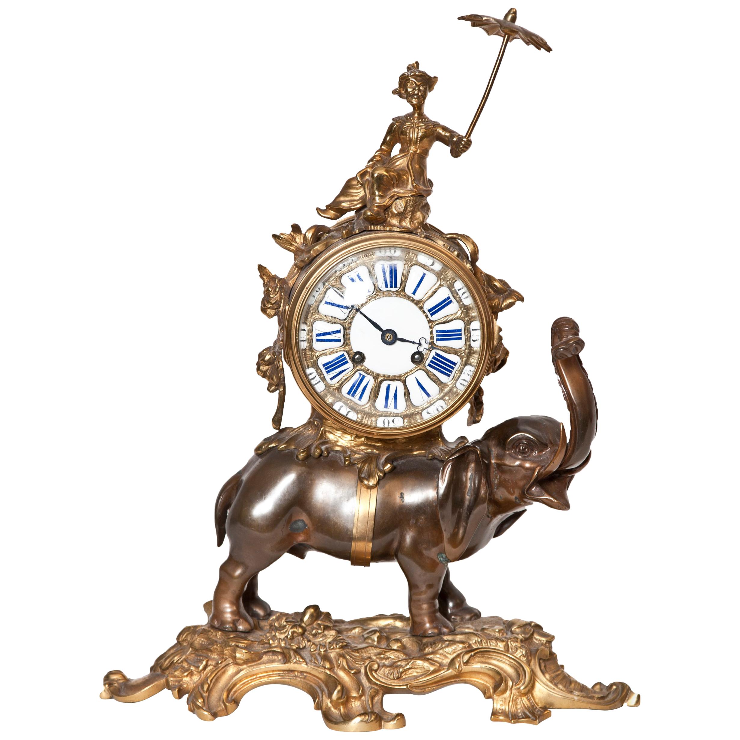 French Ormolu and Bronze Elephant Chinoiserie Clock