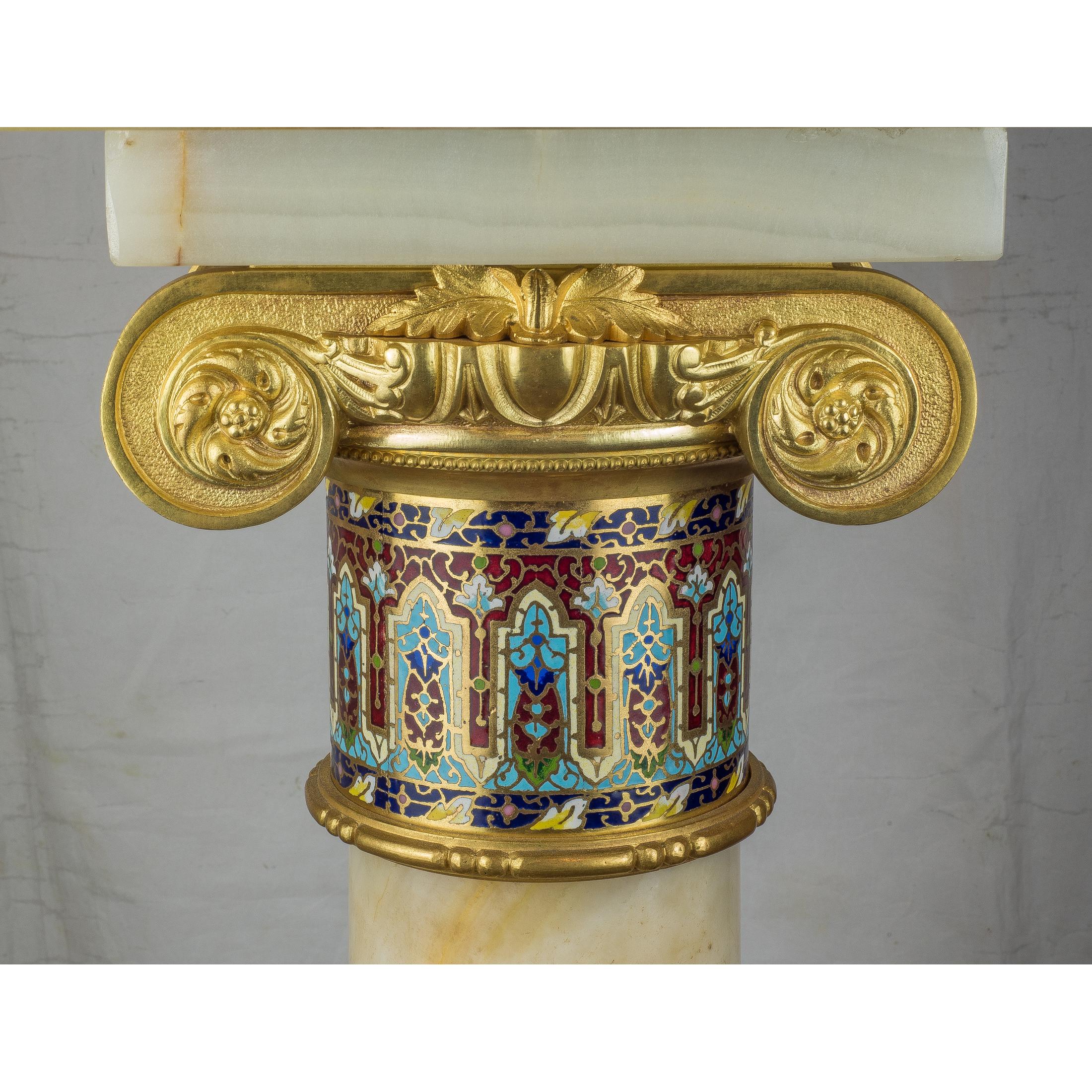 French Ormolu and Champlevé Enamel-Mounted Onyx Torchères 6