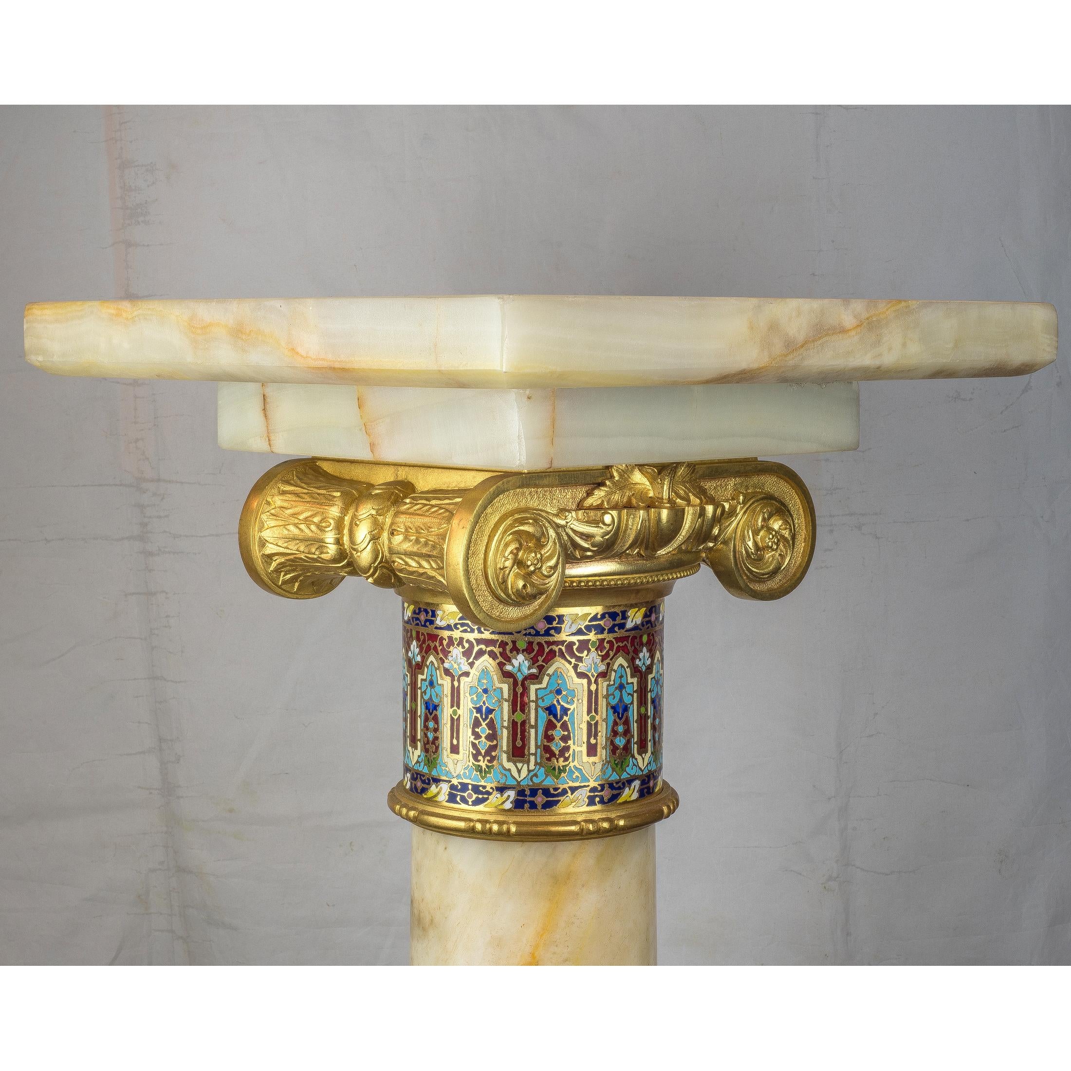French Ormolu and Champlevé Enamel-Mounted Onyx Torchères 4