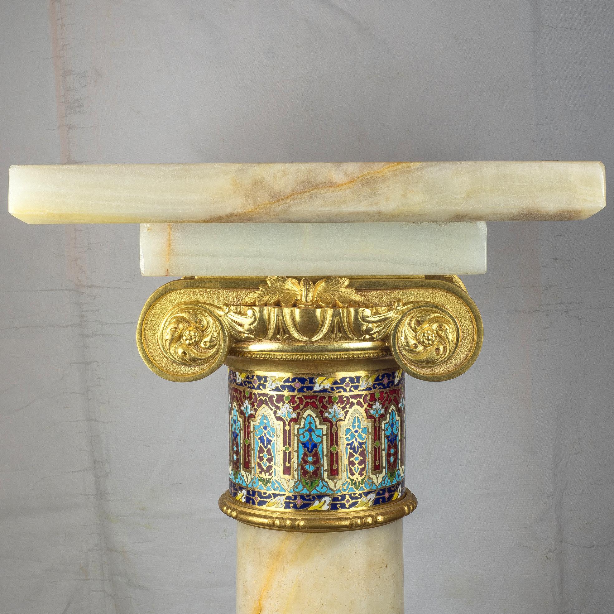 French Ormolu and Champlevé Enamel-Mounted Onyx Torchères 5