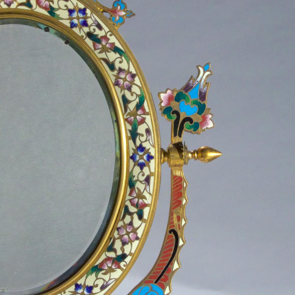 French Ormolu and Champlevé Enamel Oval Dressing Table Mirror In Good Condition For Sale In New York, NY