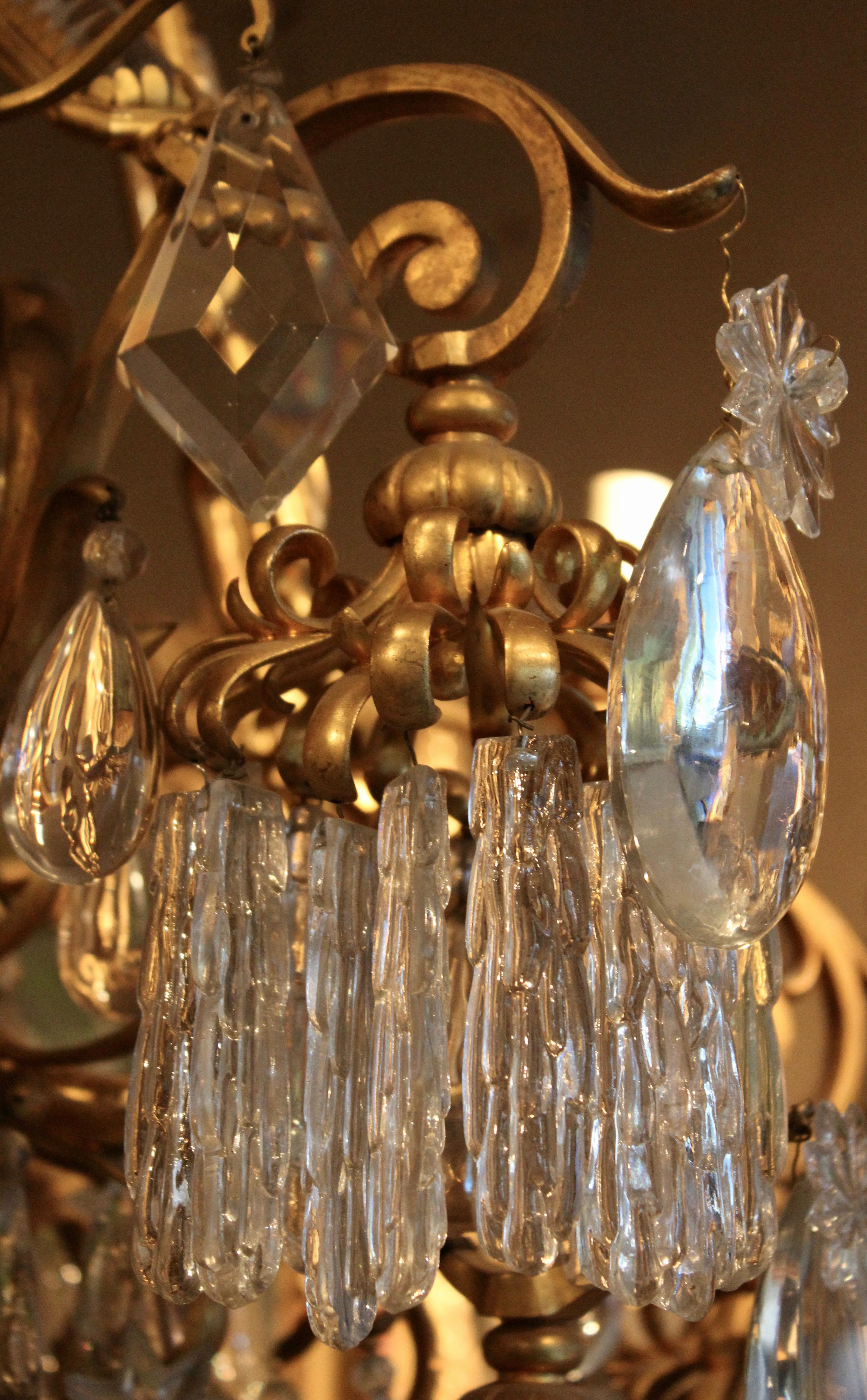 Glass French Ormolu and Crystal Belle Époque Chandelier, circa 1900 For Sale