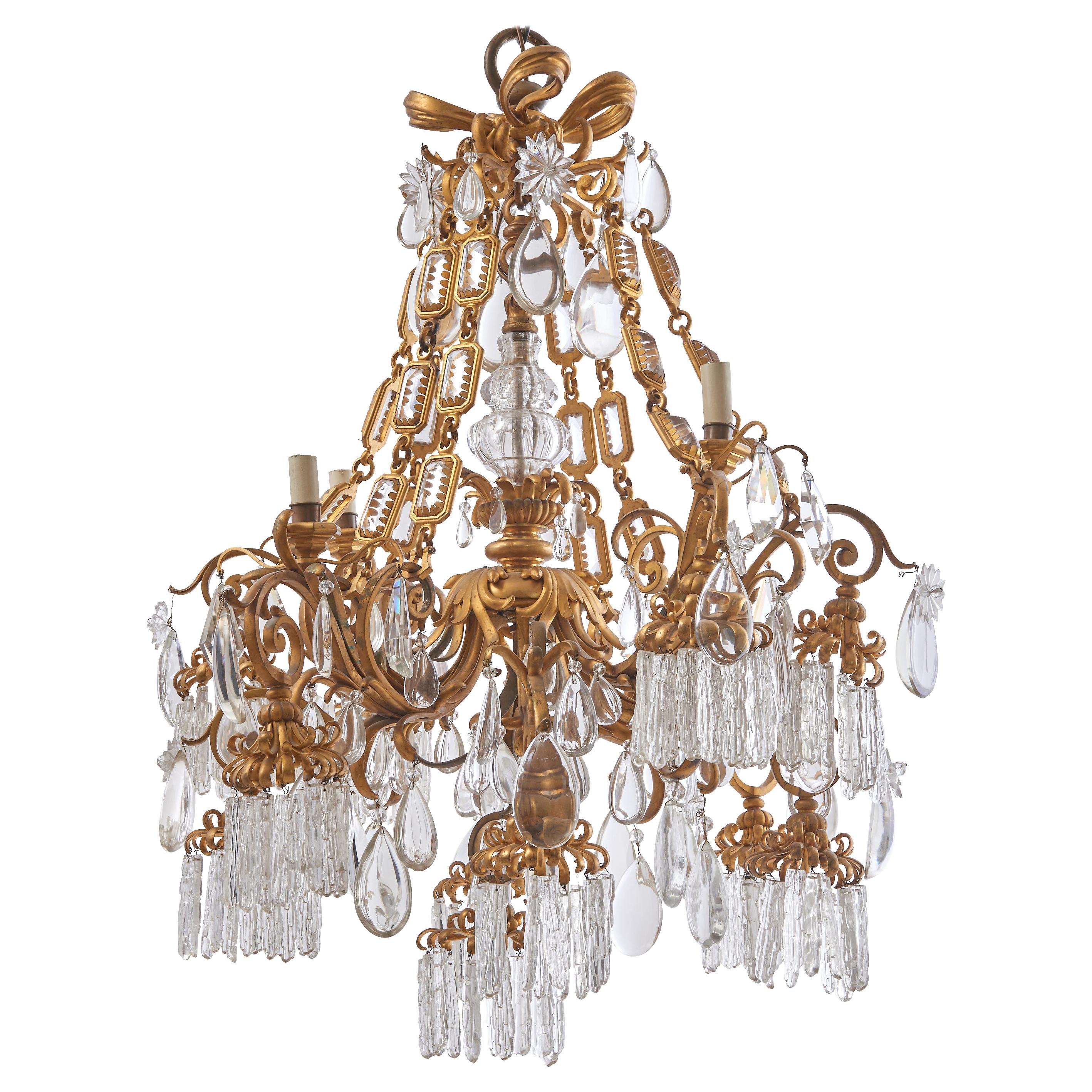 French Ormolu and Crystal Belle Époque Chandelier, circa 1900 For Sale