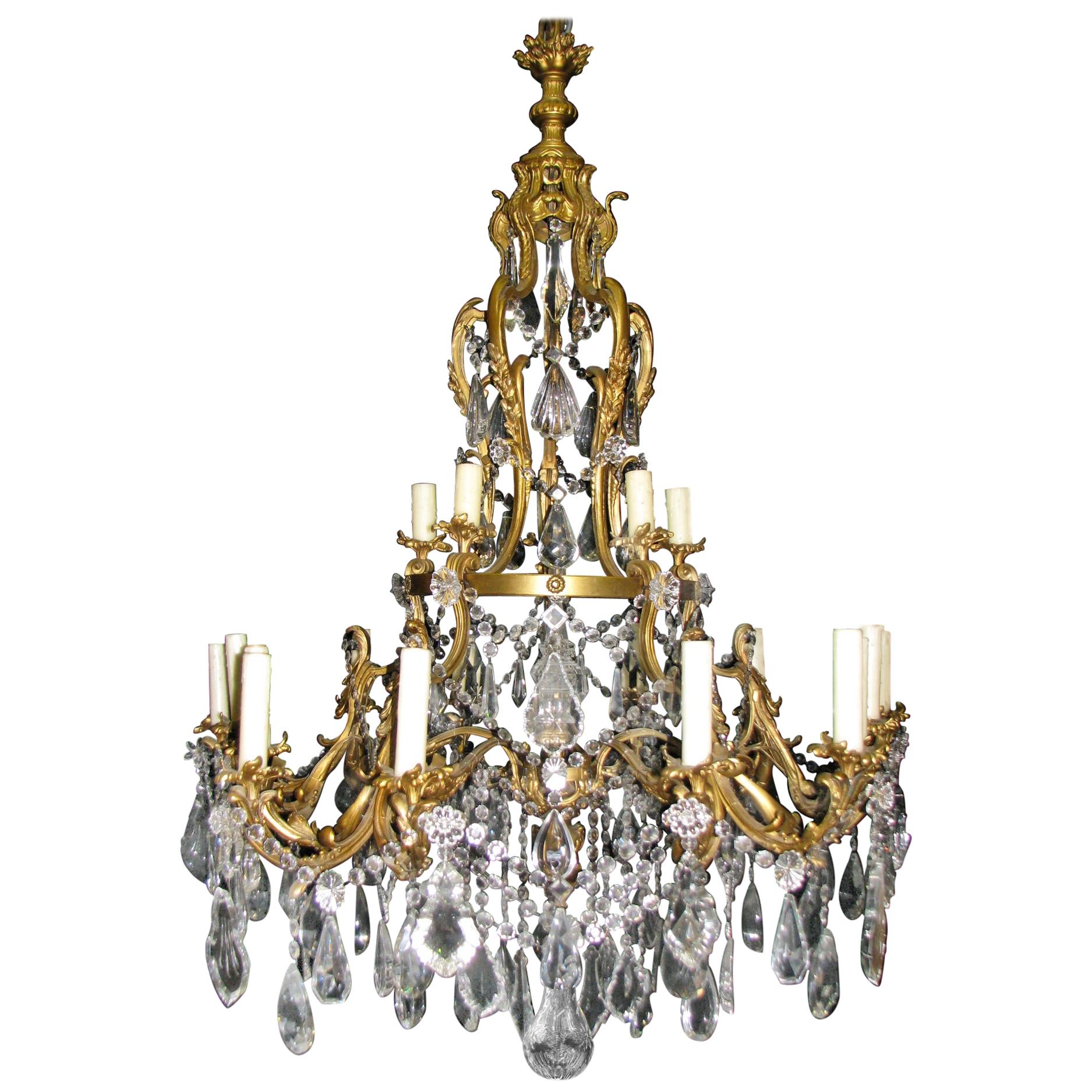 Lustre français en bronze doré et cristal taillé, XIXe siècle