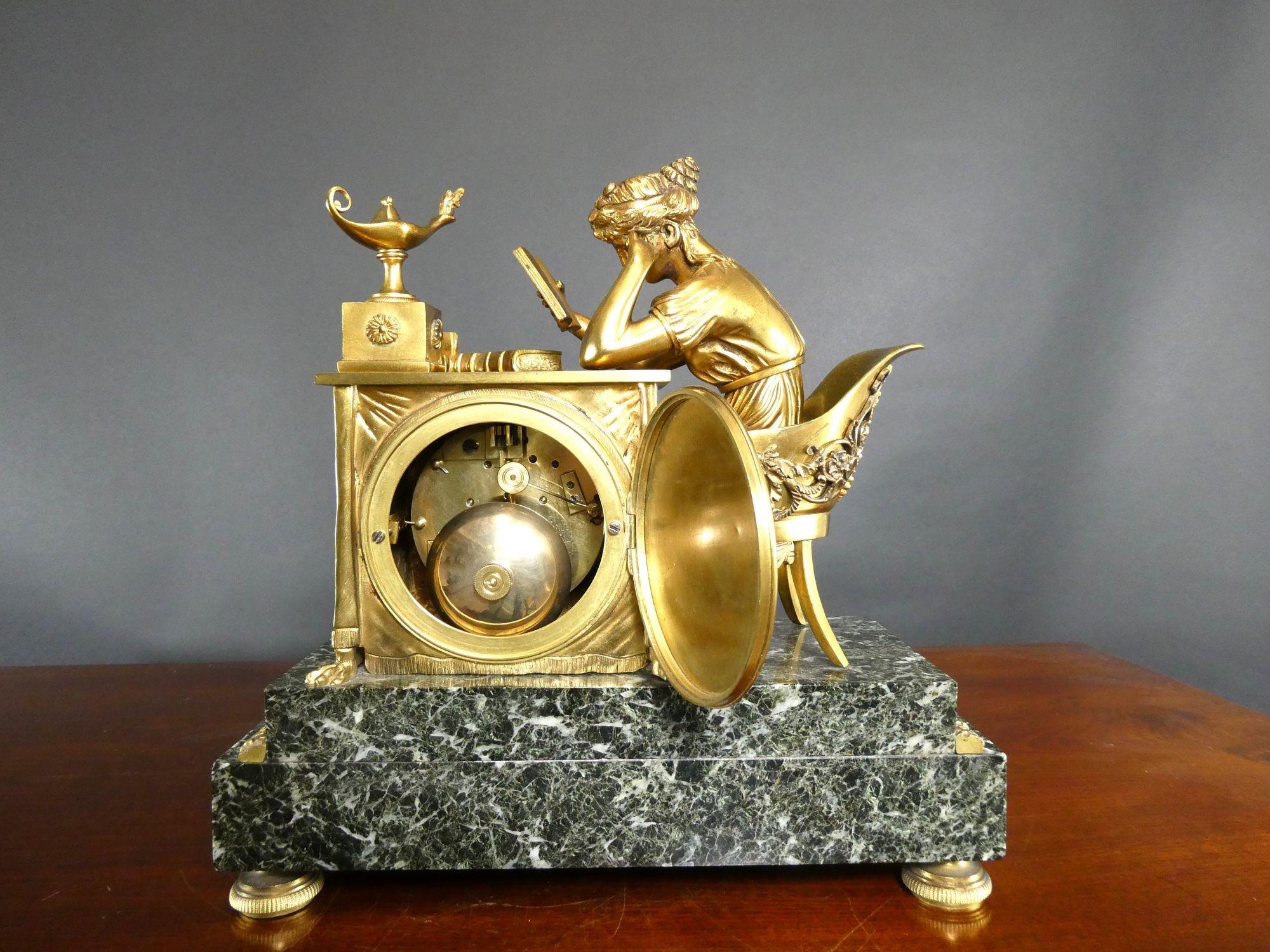 French Ormolu and Green Marble Mantel Clock, Maple & Co, Paris For Sale 4