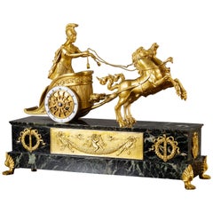 French Ormolu and Marble Chariot Mantel Clock by Vincenti