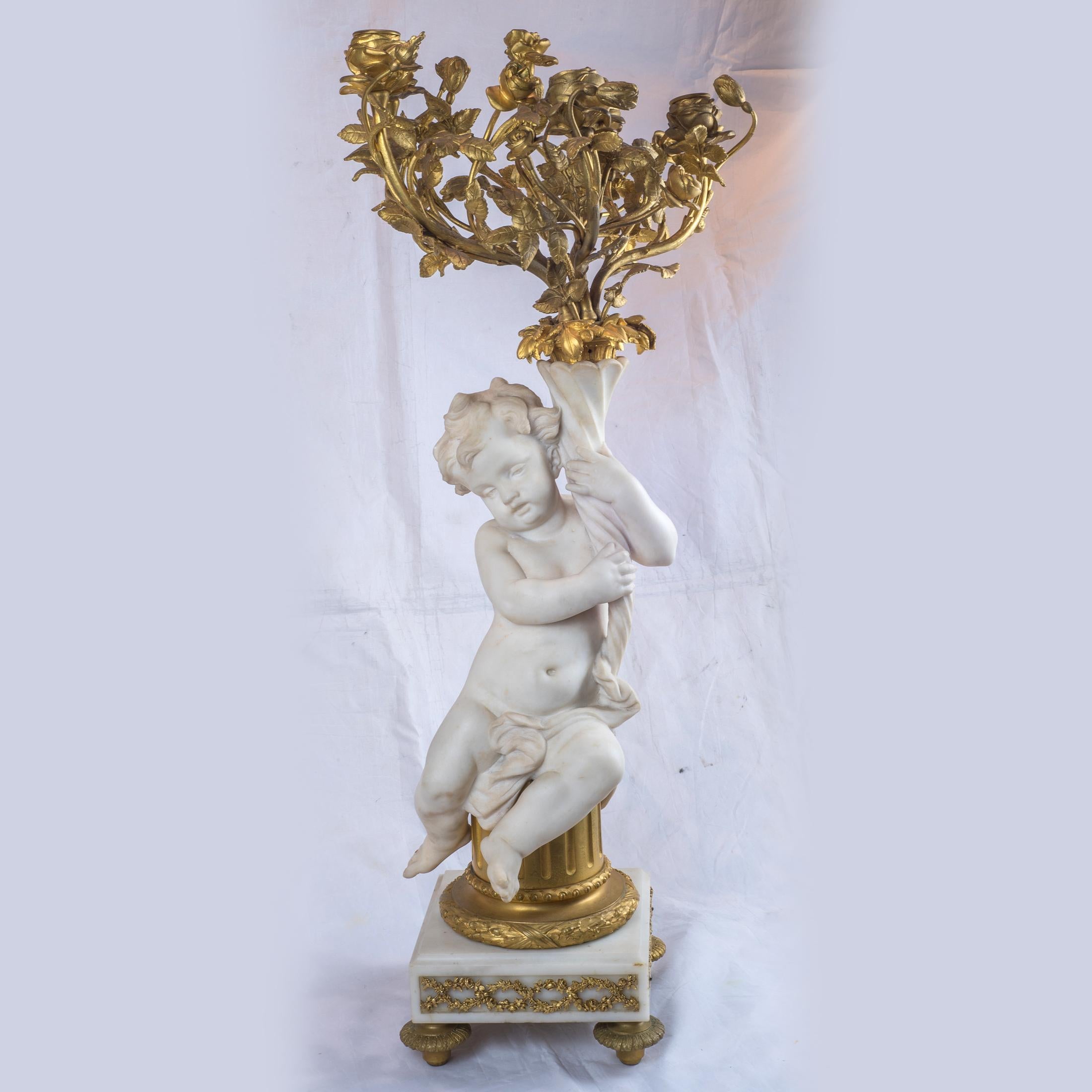 French Ormolu and Marble Clock Garniture In Good Condition For Sale In New York, NY