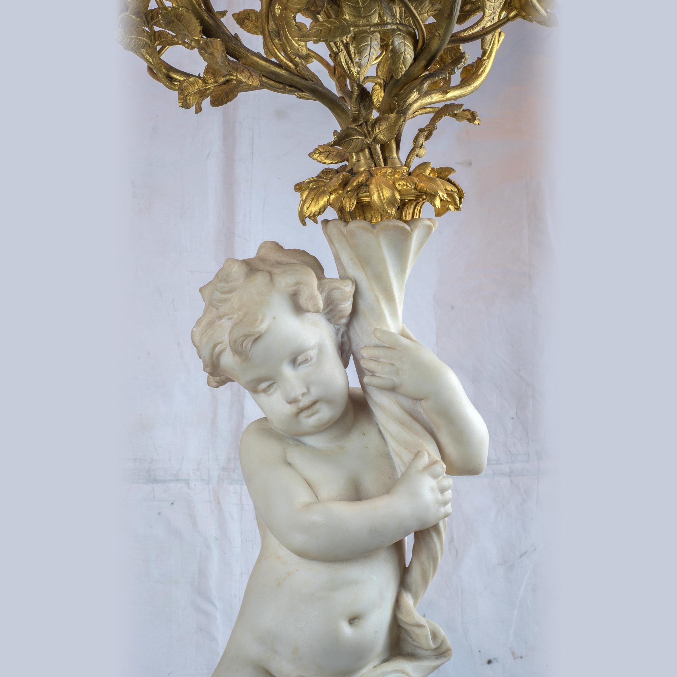 19th Century French Ormolu and Marble Clock Garniture For Sale