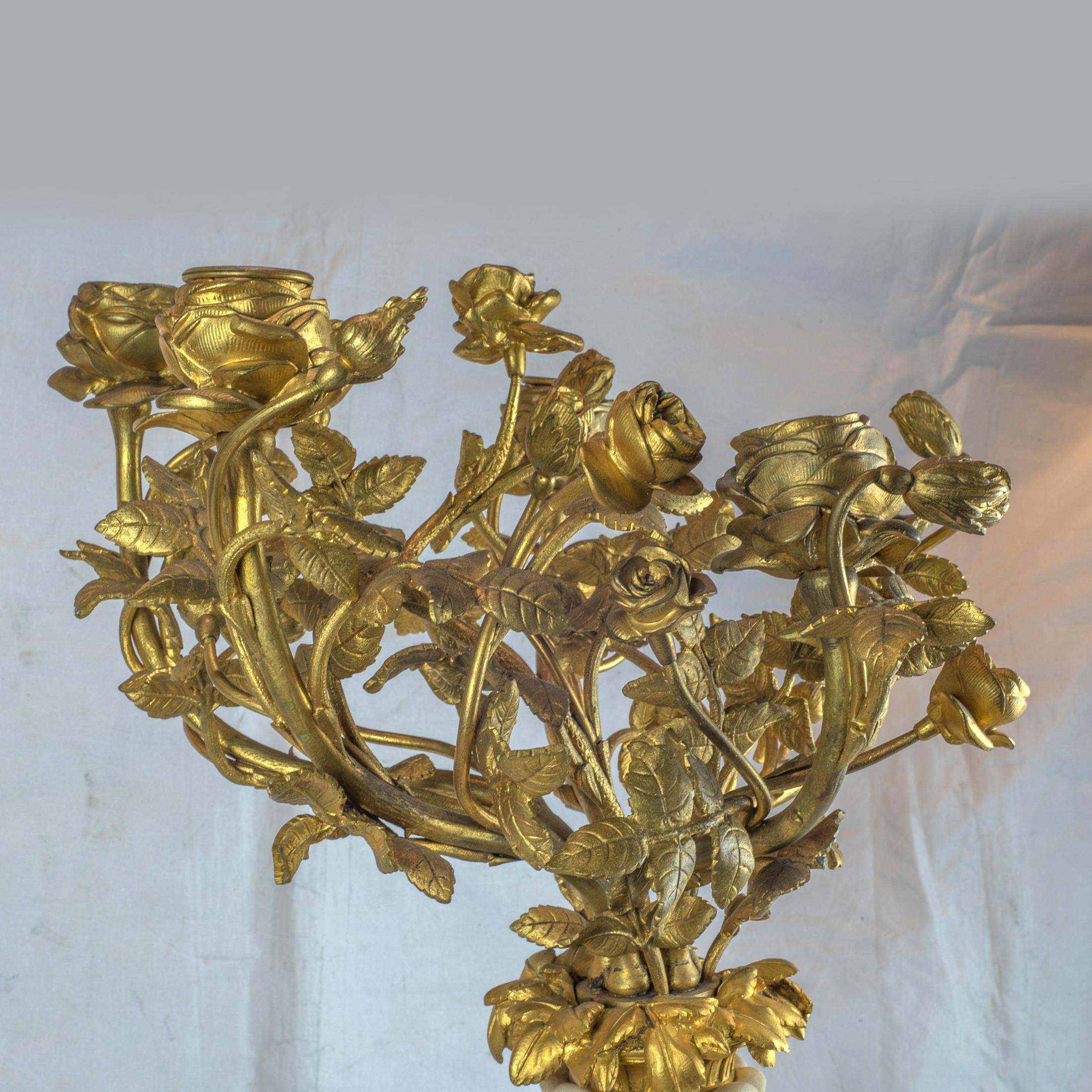 French Ormolu and Marble Clock Garniture For Sale 1