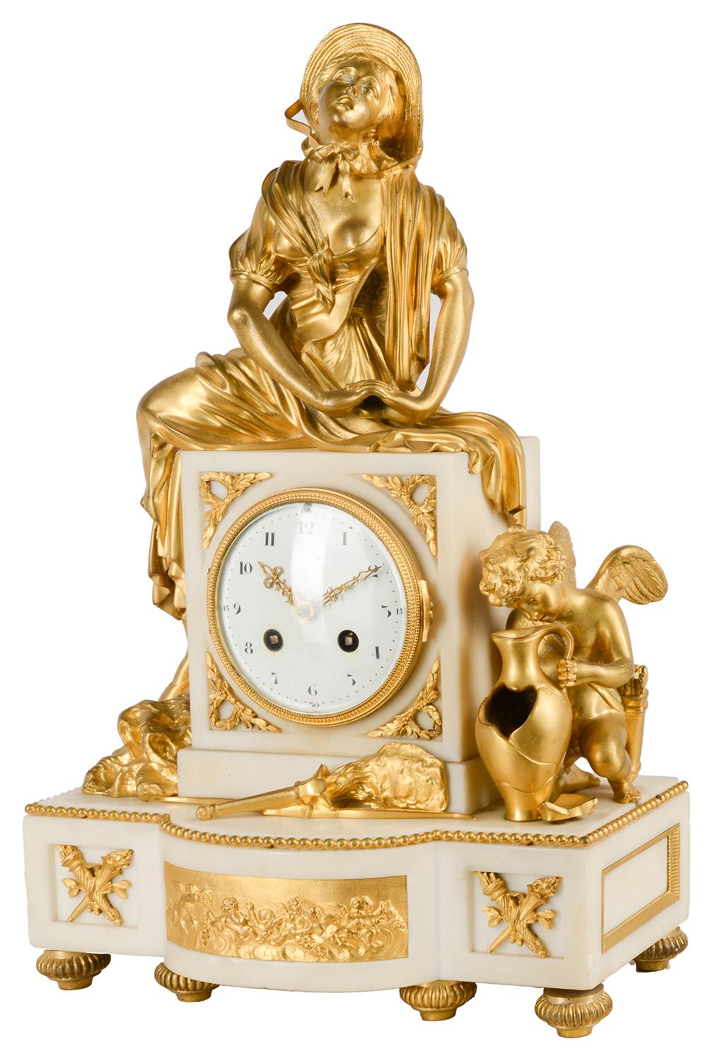 Gilt French Ormolu and Marble Louis XVI Style Mantel Clock