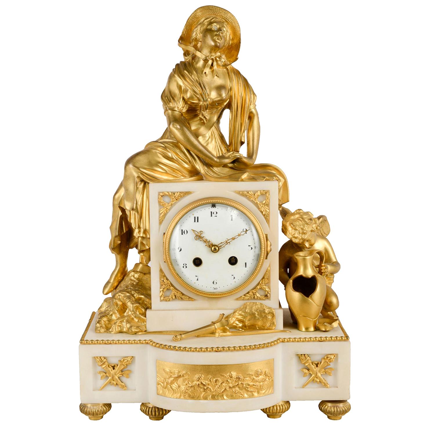 French Ormolu and Marble Louis XVI Style Mantel Clock
