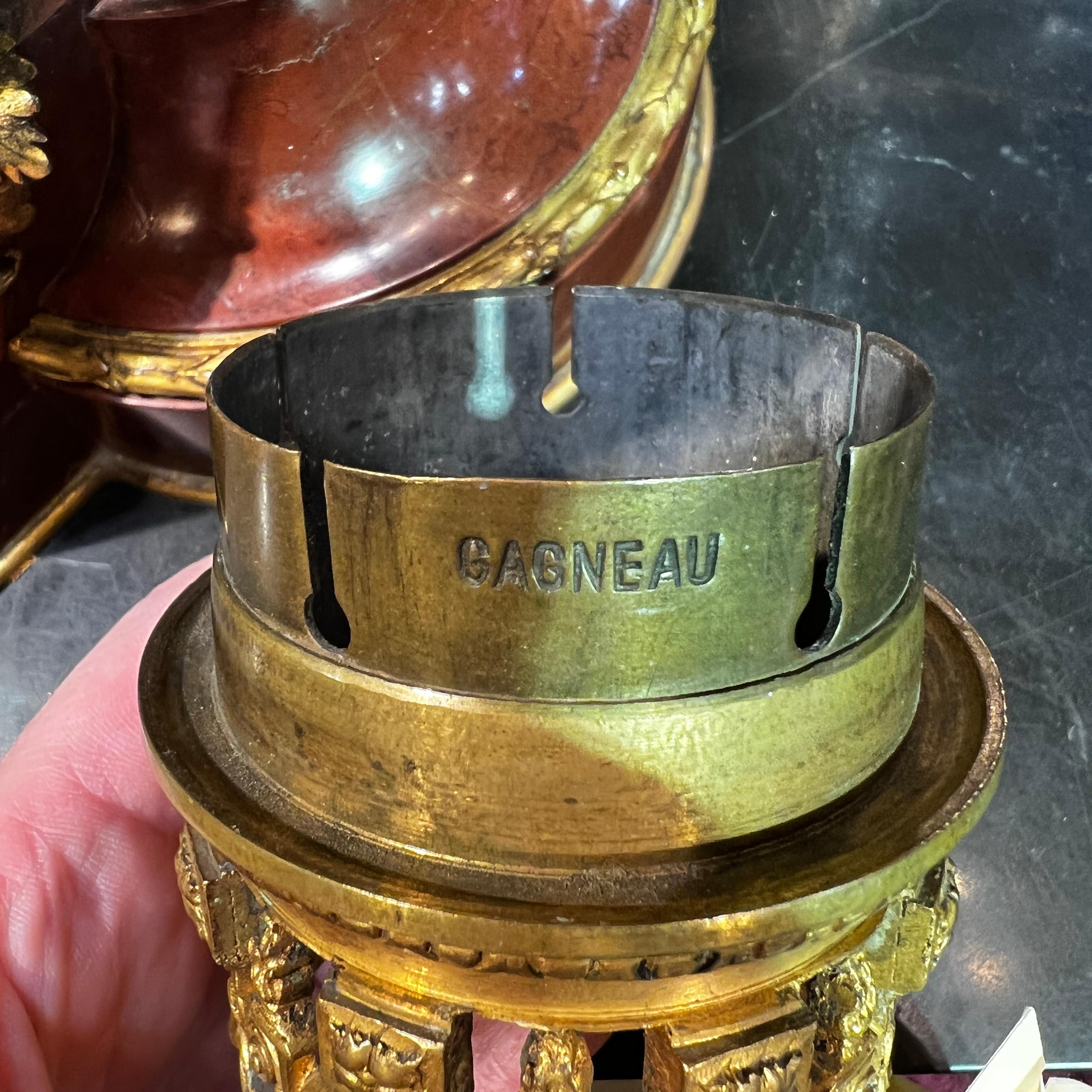 French Ormolu and Patinated Bronze-Mounted Marble Vases with Covers by Gagneau For Sale 5