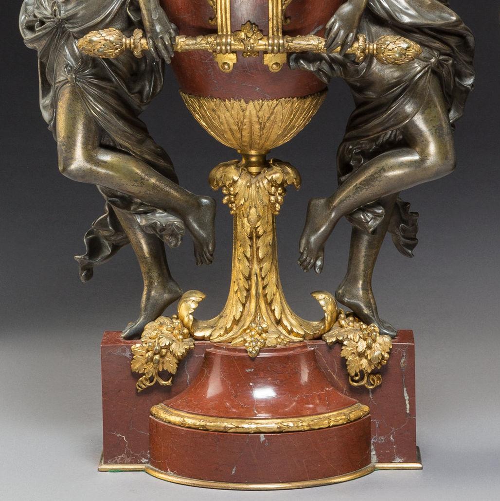 French Ormolu and Patinated Bronze-Mounted Marble Vases with Covers by Gagneau In Good Condition For Sale In New York, US
