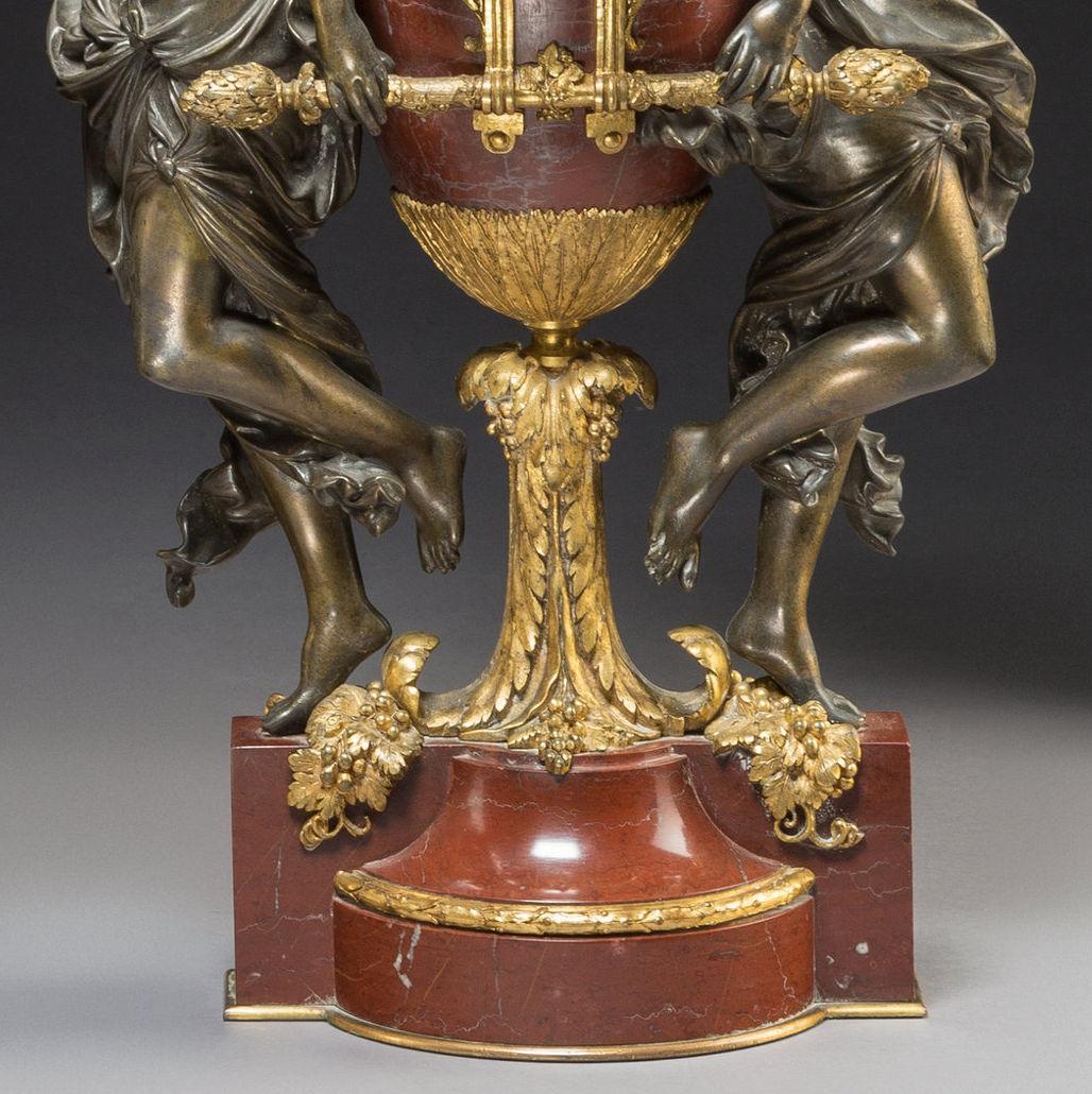 19th Century French Ormolu and Patinated Bronze-Mounted Marble Vases with Covers by Gagneau For Sale