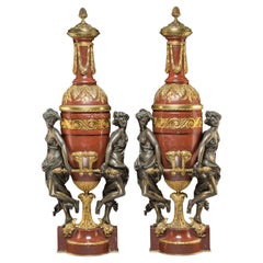 French Ormolu and Patinated Bronze-Mounted Marble Vases with Covers by Gagneau