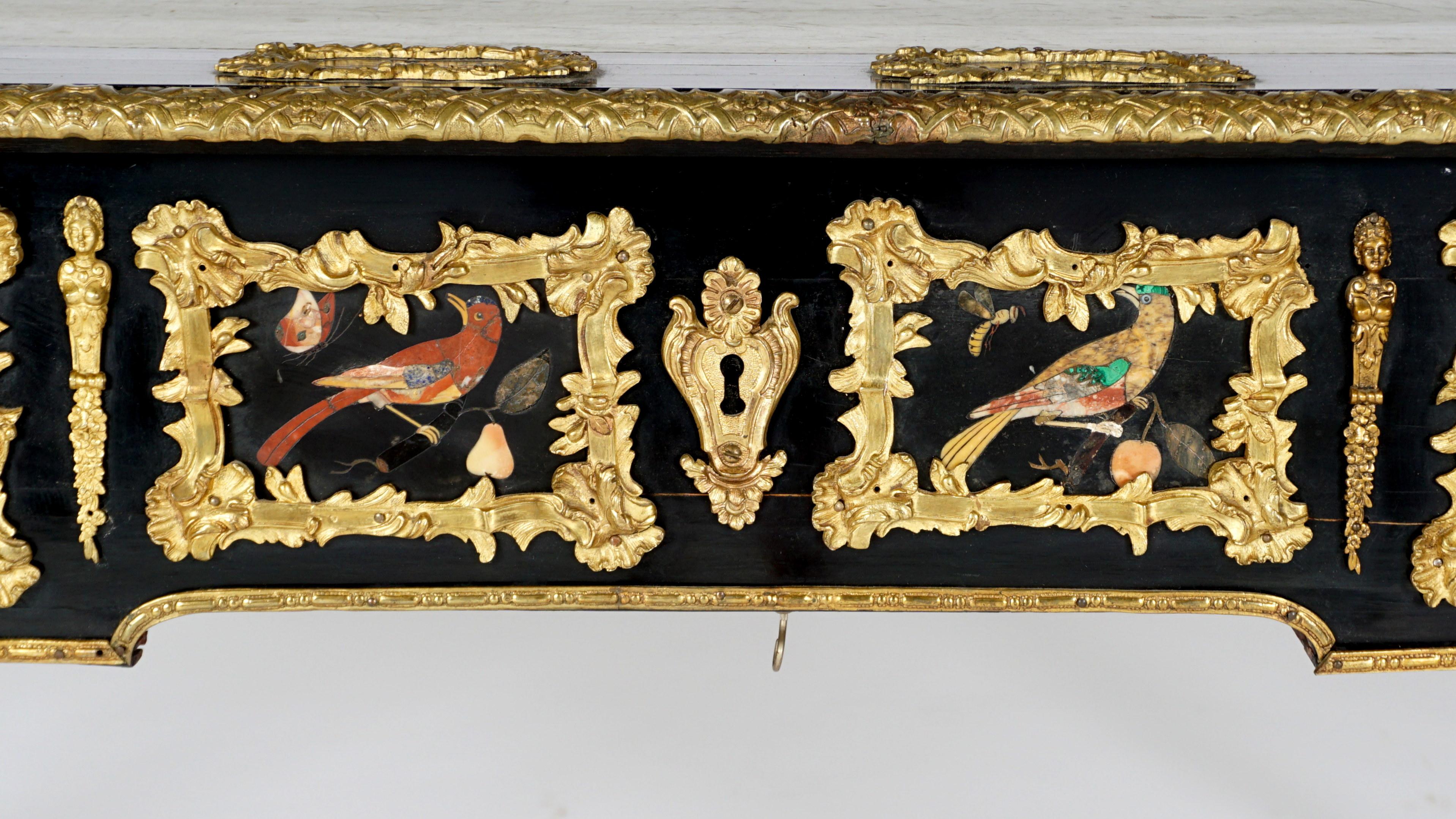 French Ormolu and Pietra Dura Mounted Ebonized Bureau Plat 9