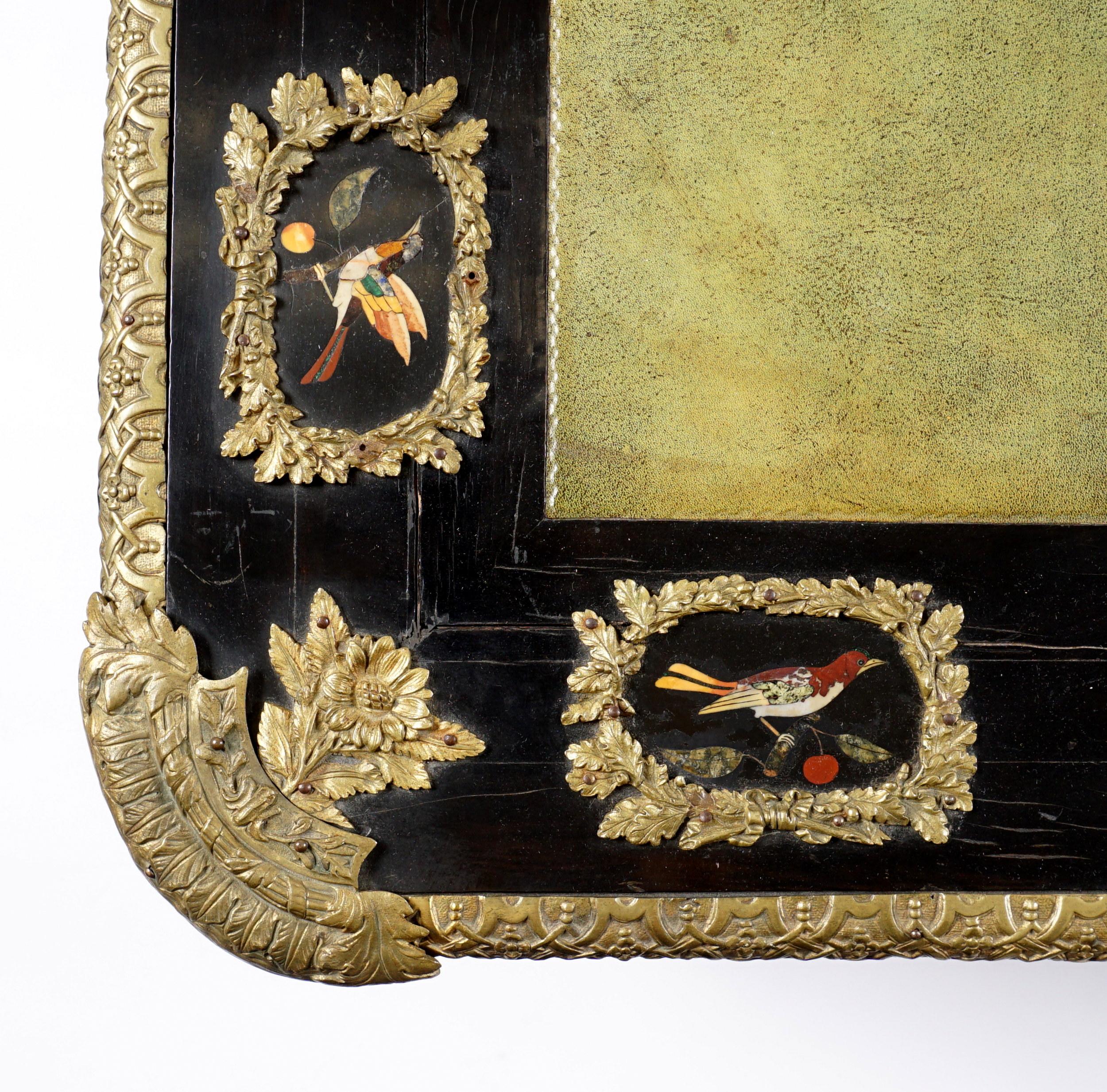 French Ormolu and Pietra Dura Mounted Ebonized Bureau Plat 11