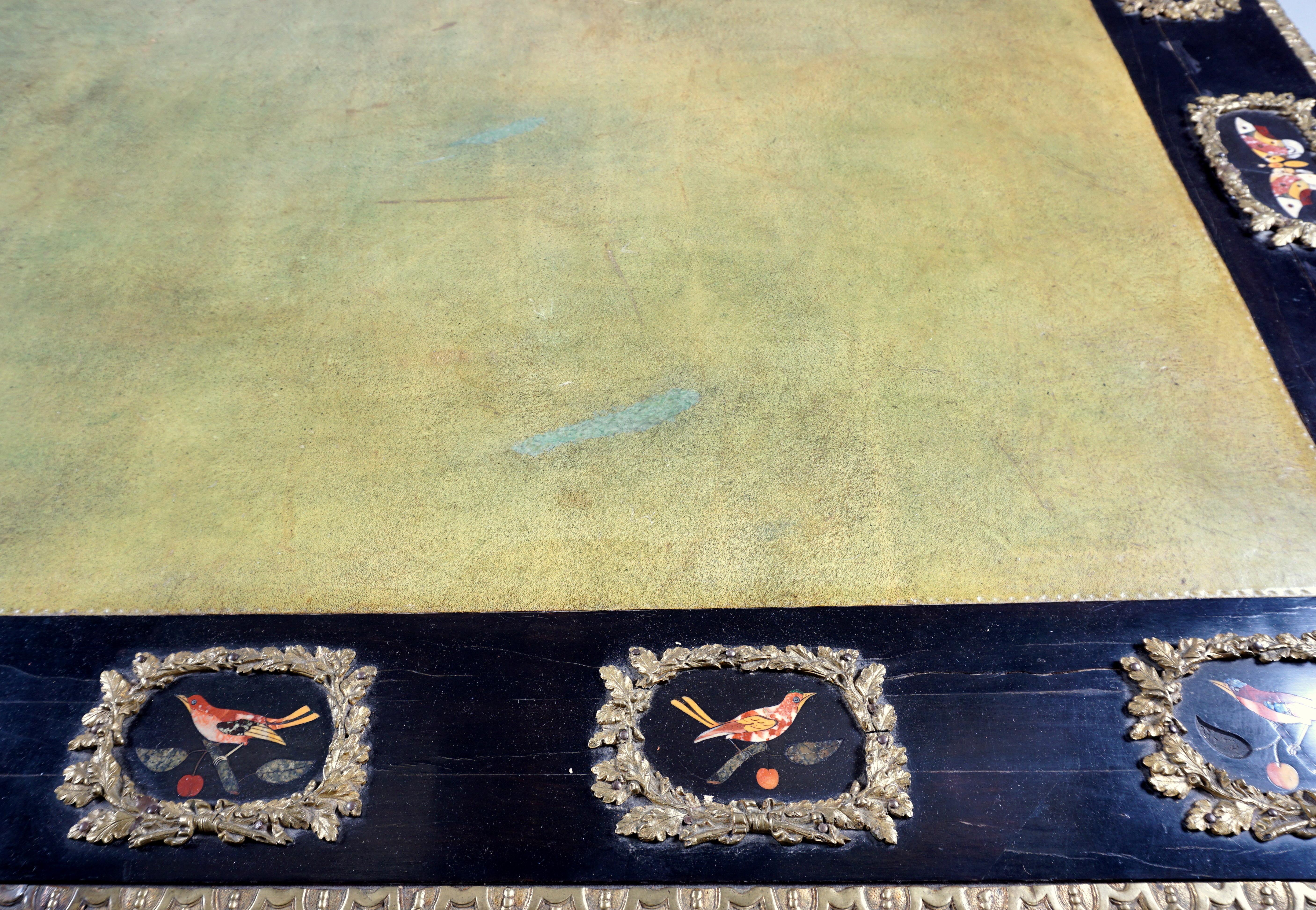French Ormolu and Pietra Dura Mounted Ebonized Bureau Plat 12