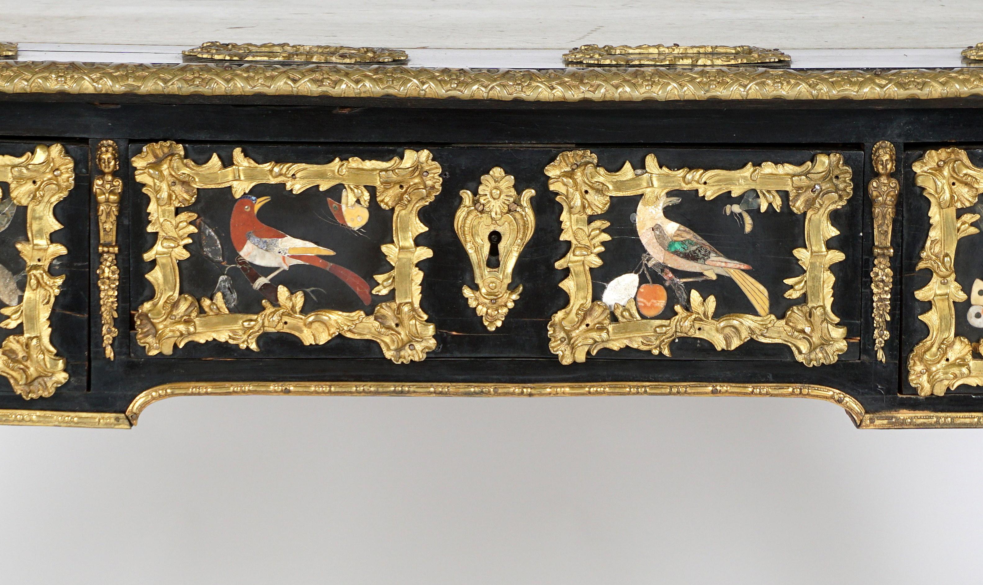 Napoleon III French Ormolu and Pietra Dura Mounted Ebonized Bureau Plat
