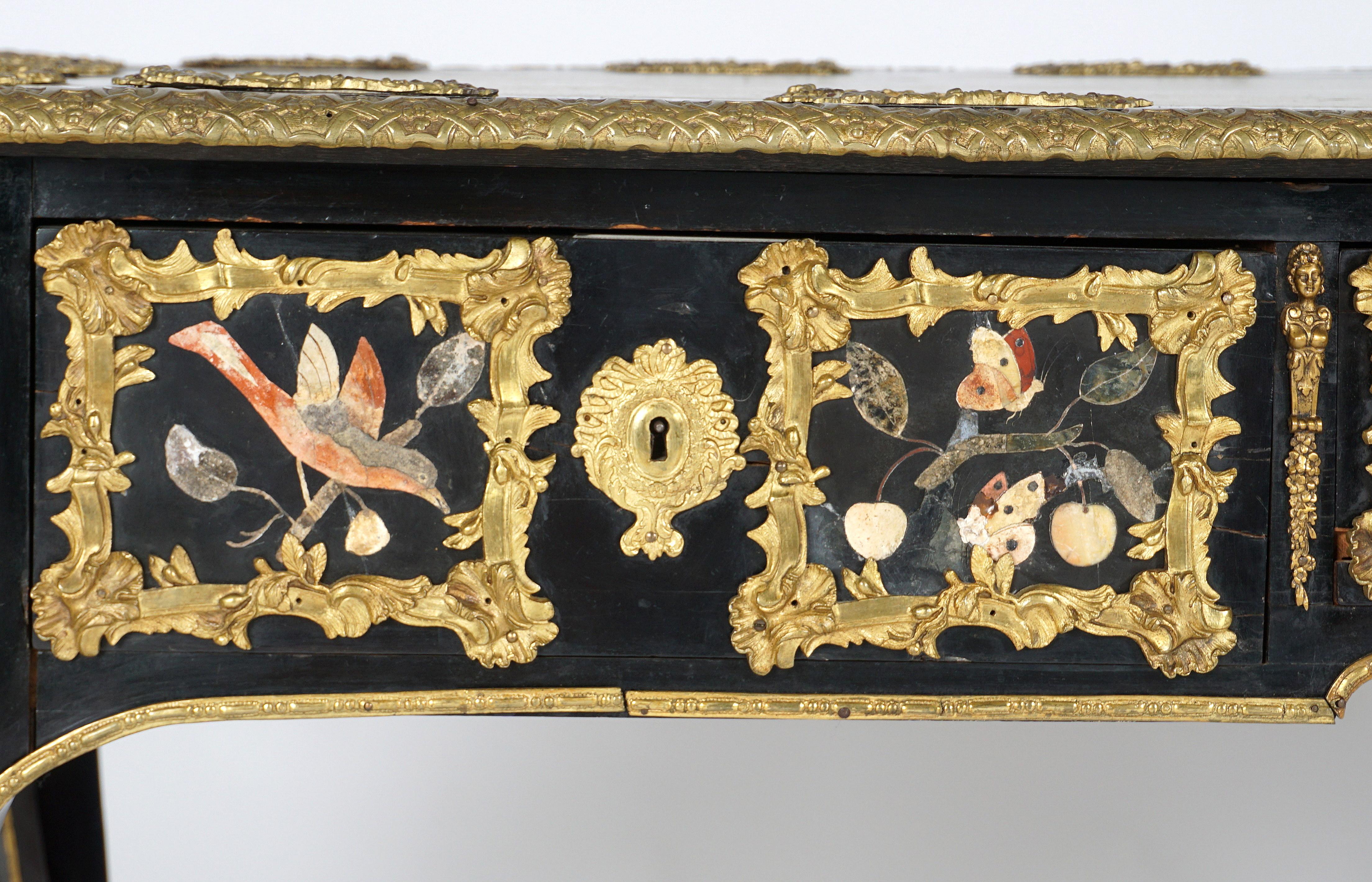 French Ormolu and Pietra Dura Mounted Ebonized Bureau Plat 2