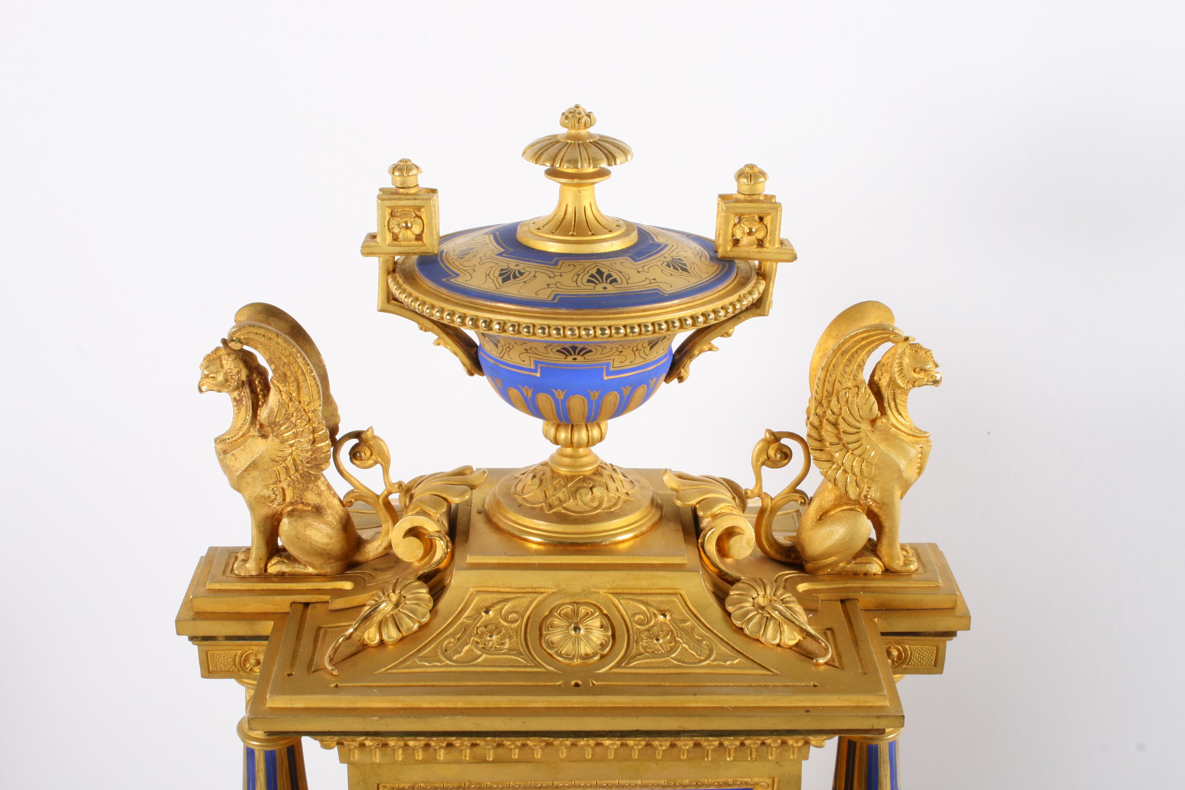 Fine 19th Century Second Empire French Ormolu and Porcelain Clock Garniture For Sale 5