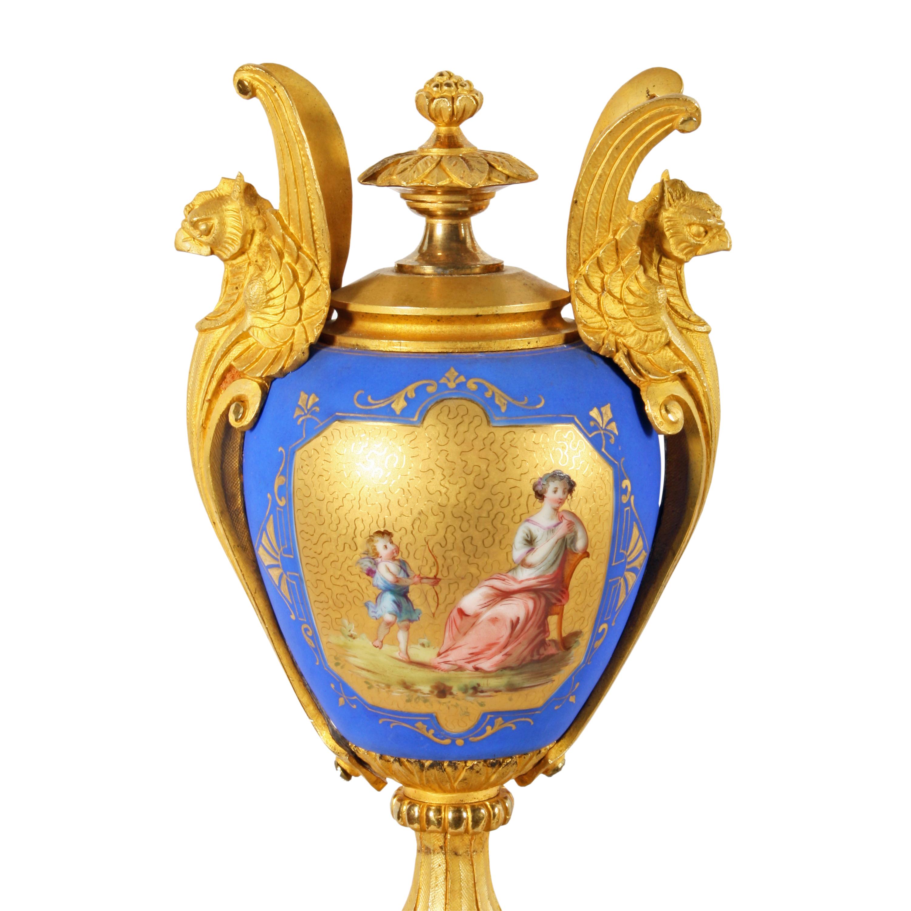 Fine 19th Century Second Empire French Ormolu and Porcelain Clock Garniture For Sale 1