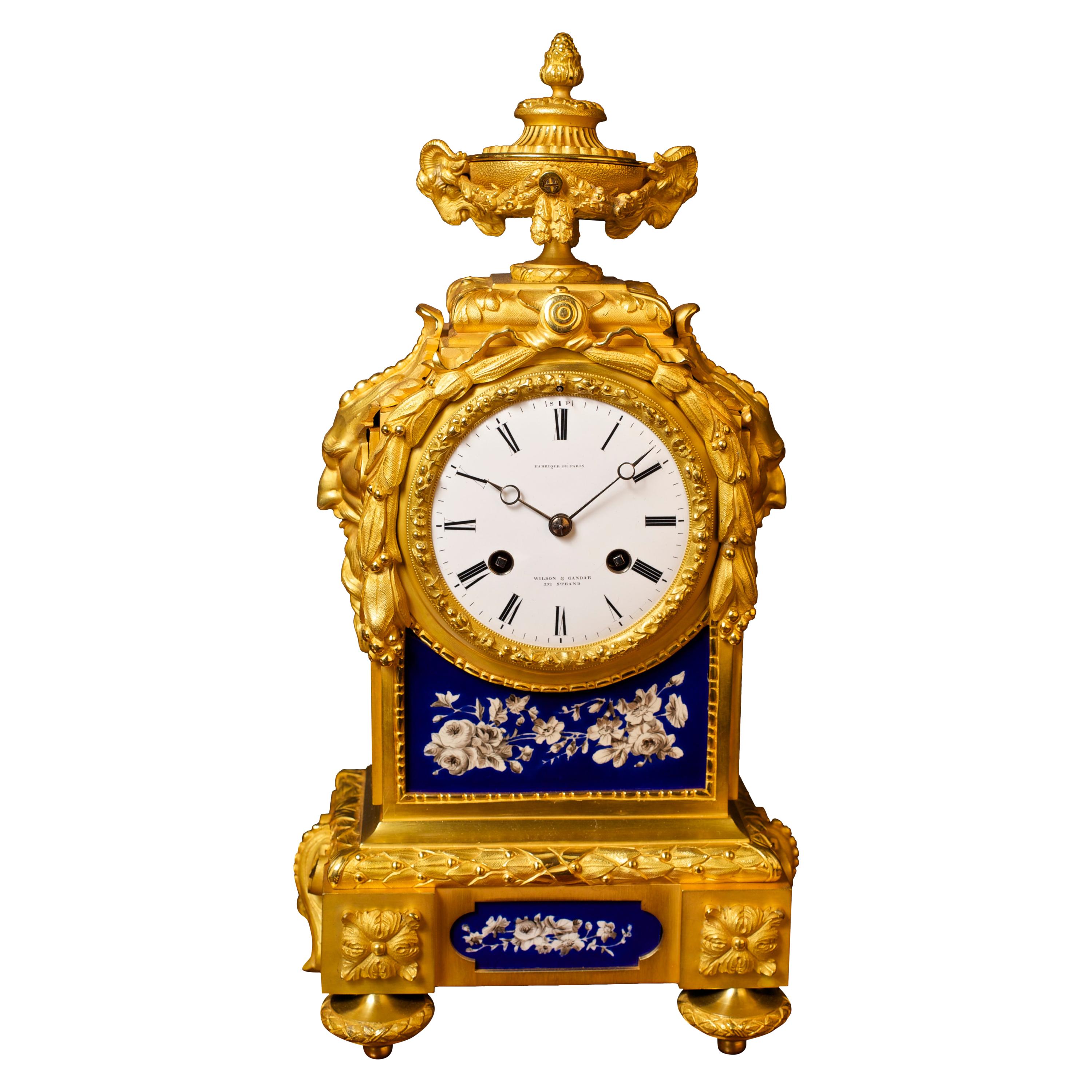 French Ormolu and Porcelain Mantel Clock by Wilson & Gander, London For Sale