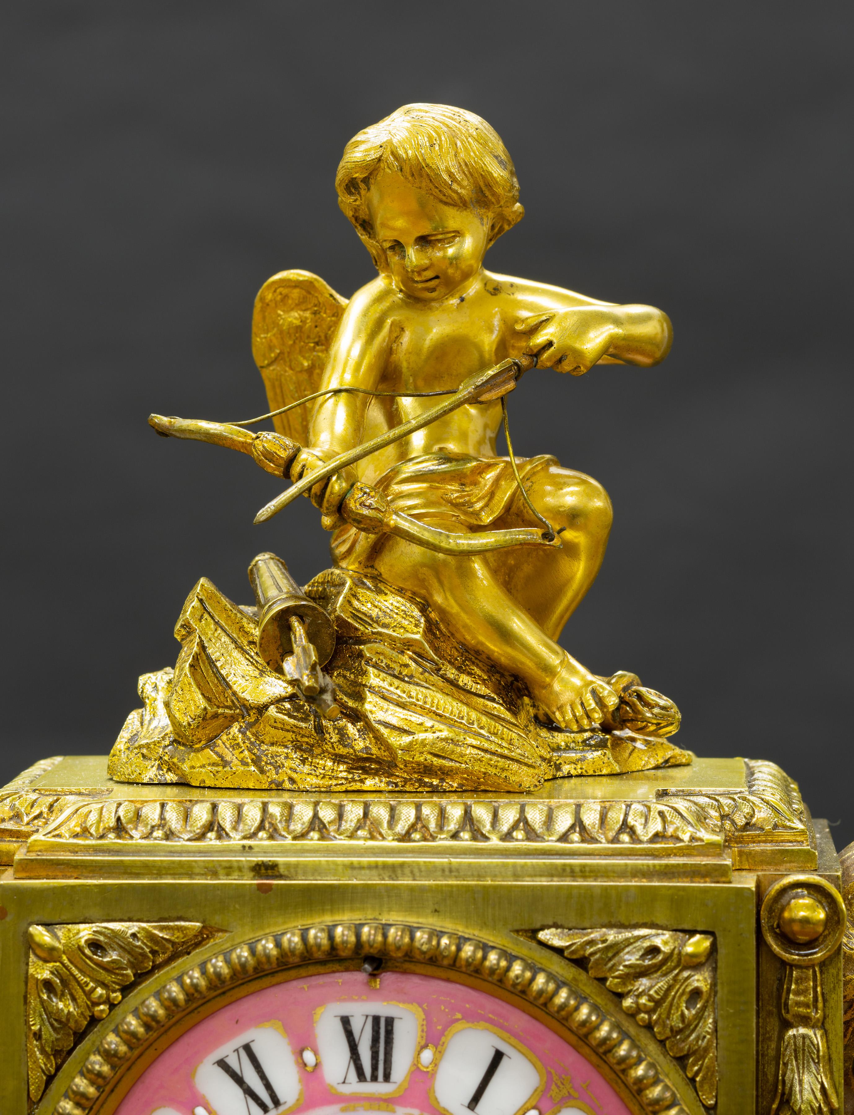 Late 19th Century French Ormolu and Porcelain Panel Mantel Clock