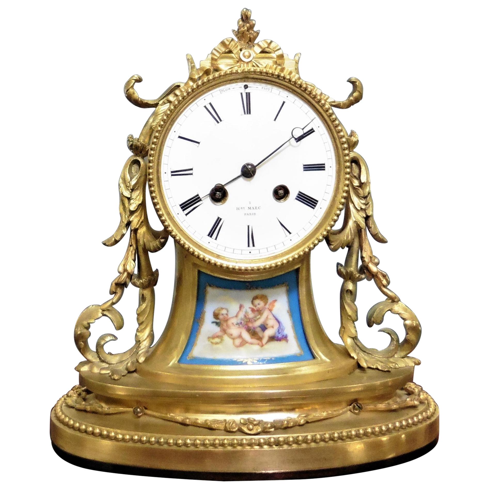 French Ormolu and Porcelain Panel Mantel Clock