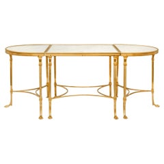 French Ormolu and white Carrara marble coffee table, attributed to Maison Bagues