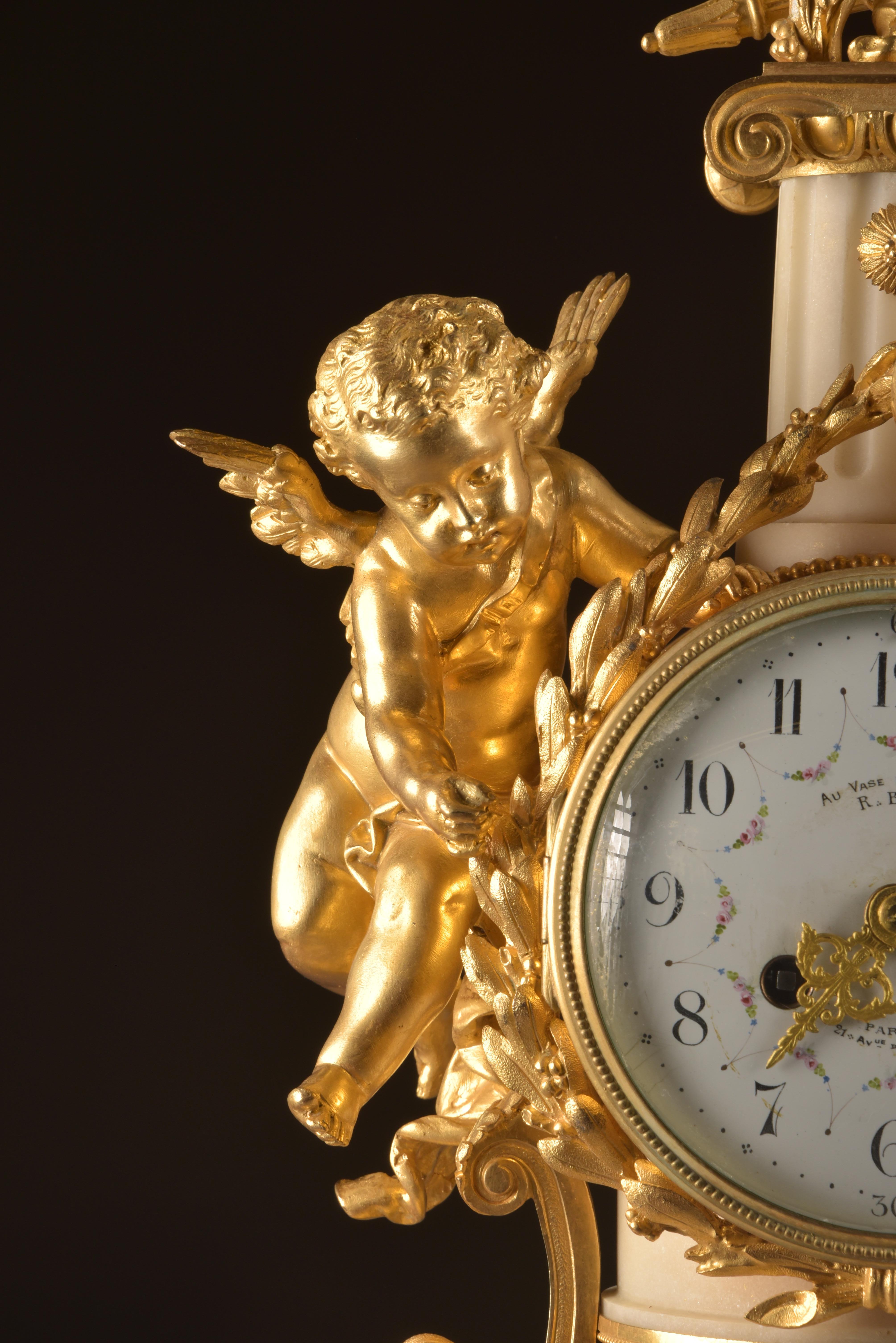 Gilt French Ormolu and White Marble Clock, Napoleon III