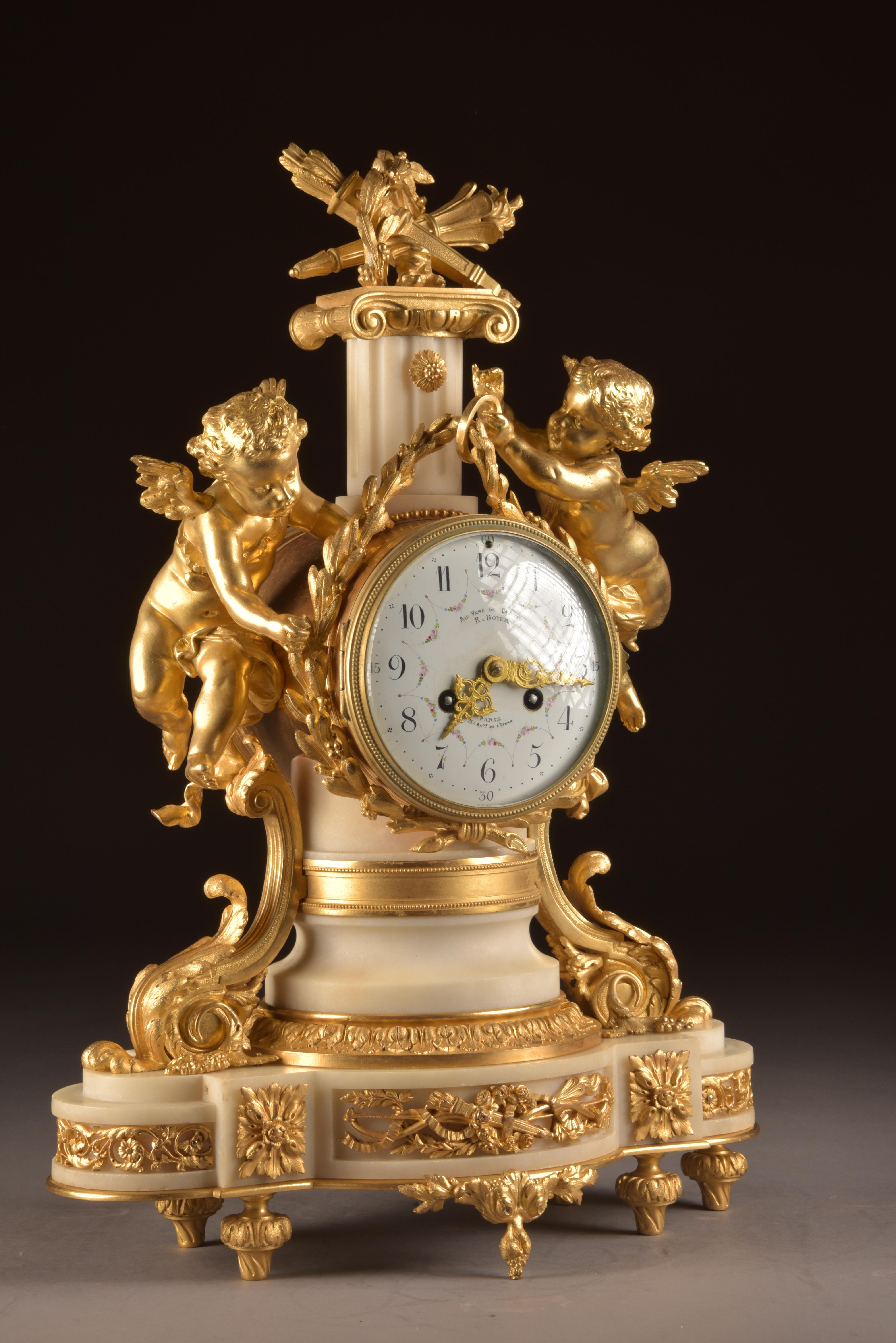 Bronze French Ormolu and White Marble Clock, Napoleon III