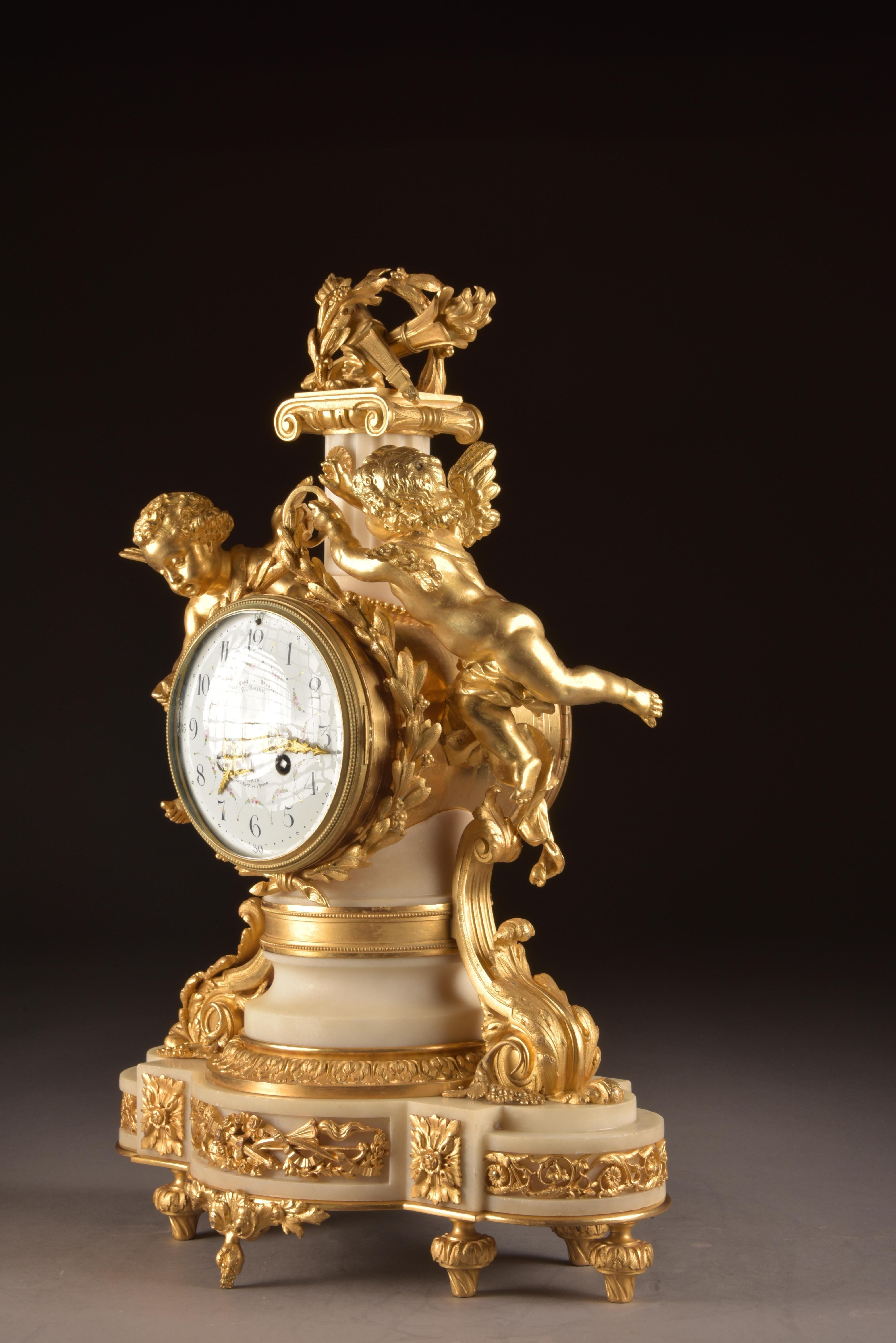 French Ormolu and White Marble Clock, Napoleon III 1