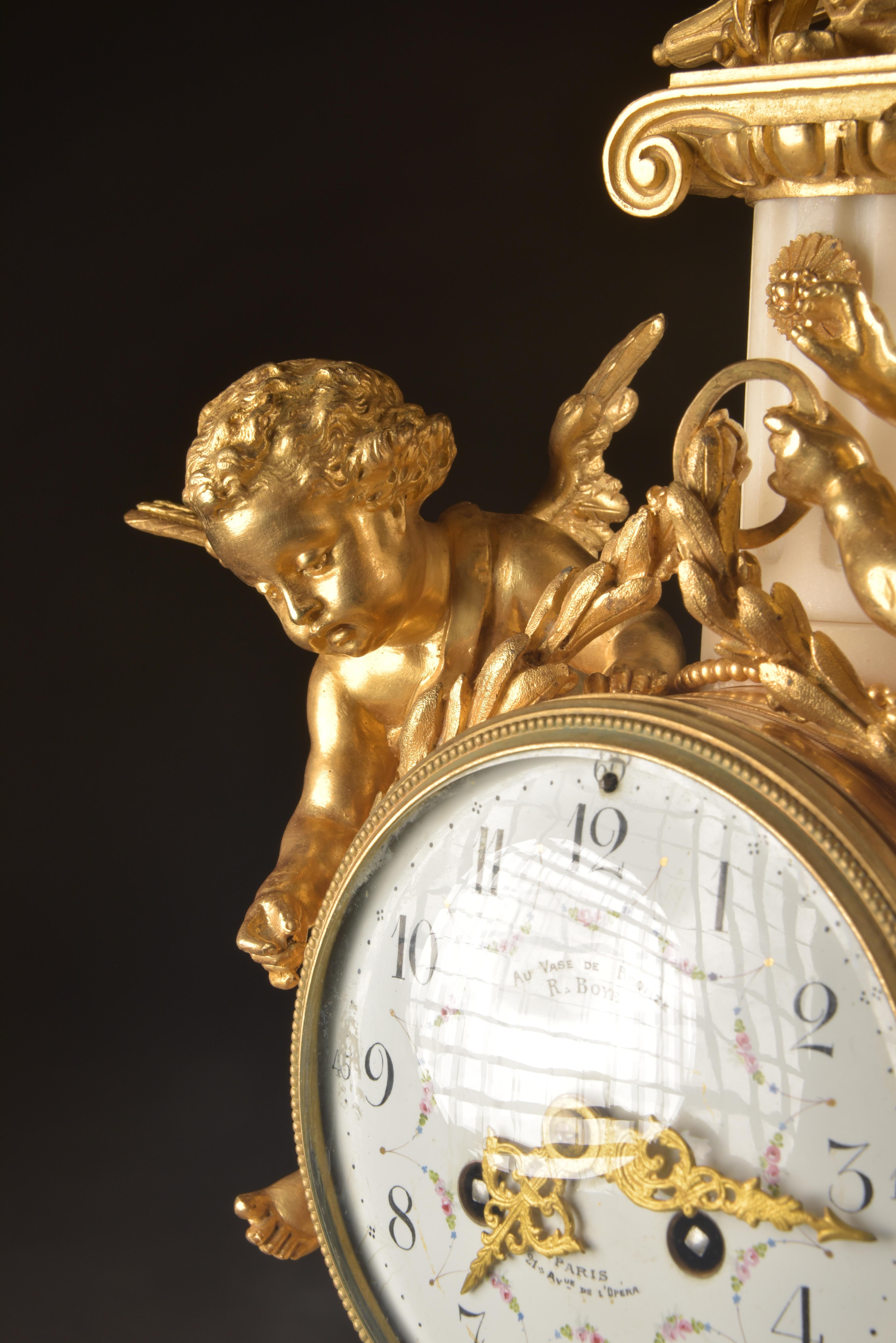 French Ormolu and White Marble Clock, Napoleon III 2