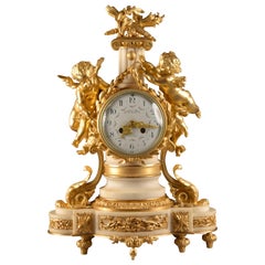 French Ormolu and White Marble Clock, Napoleon III