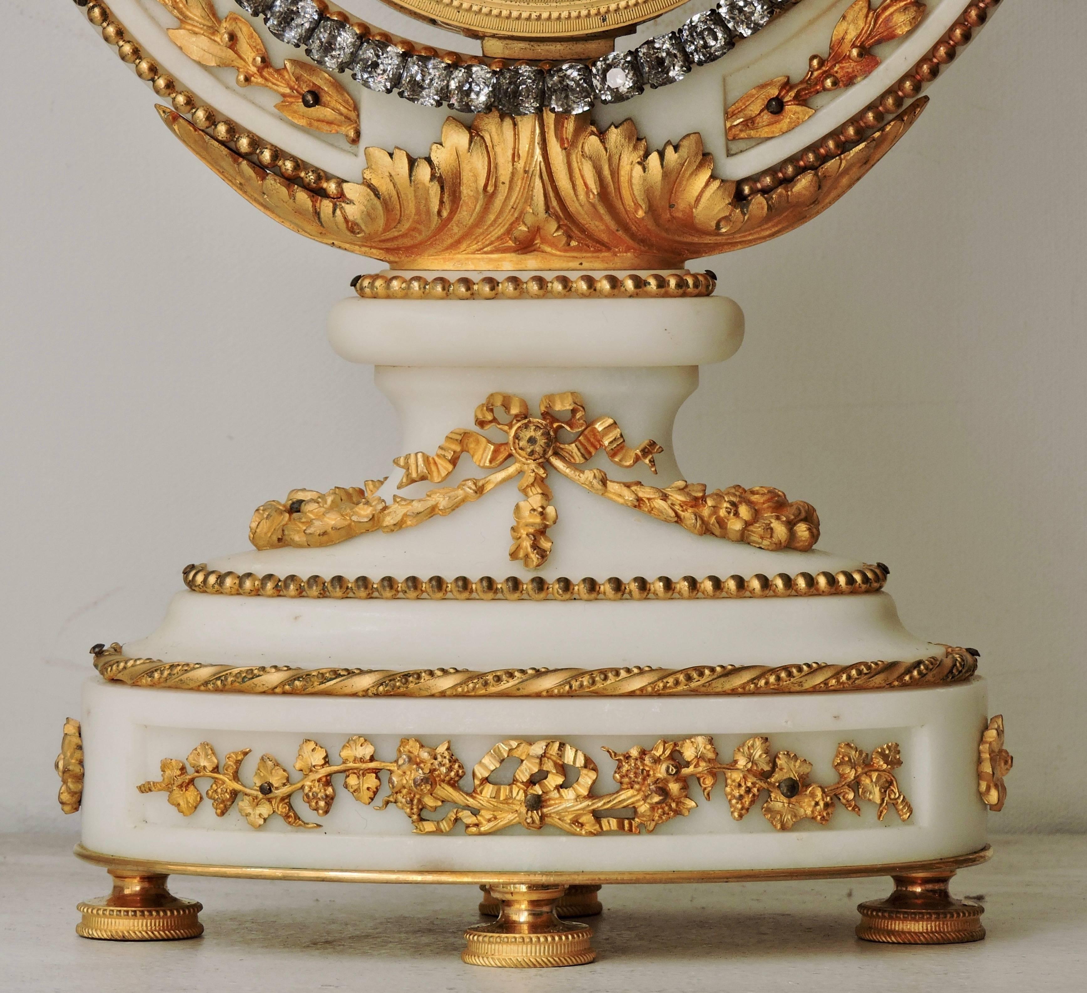 French Ormolu and White Marble Three-Piece Lyre Shaped Clock Garniture 3
