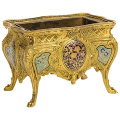 French Ormolu, Bronze and Champlevé Cloisonné Enamel Jardiniere Centerpiece
