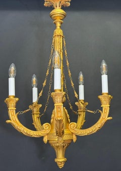 French Ormolu Bronze Empire Style Chandelier, ca.1960s