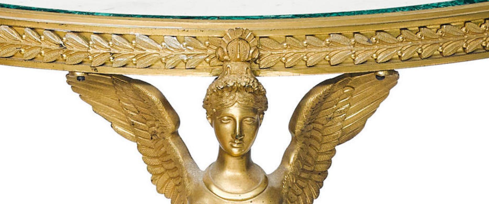 19th Century French Ormolu Bronze Malachite and White Marble Gueridon Table, circa 1870 For Sale