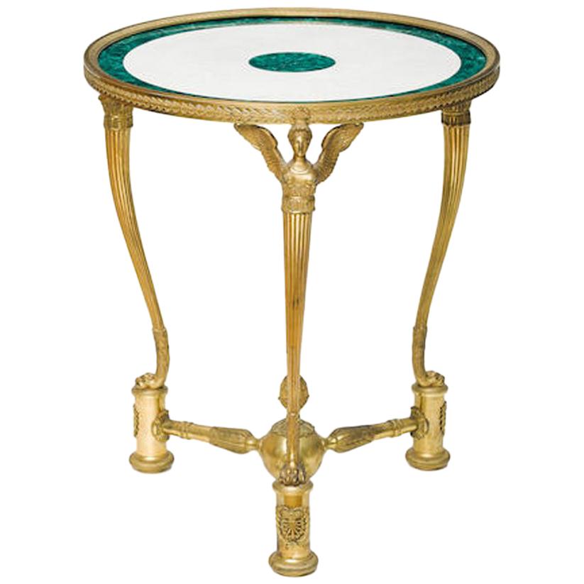 Gueridon-Tisch aus Goldbronze, Malachit und weißem Marmor, um 1870