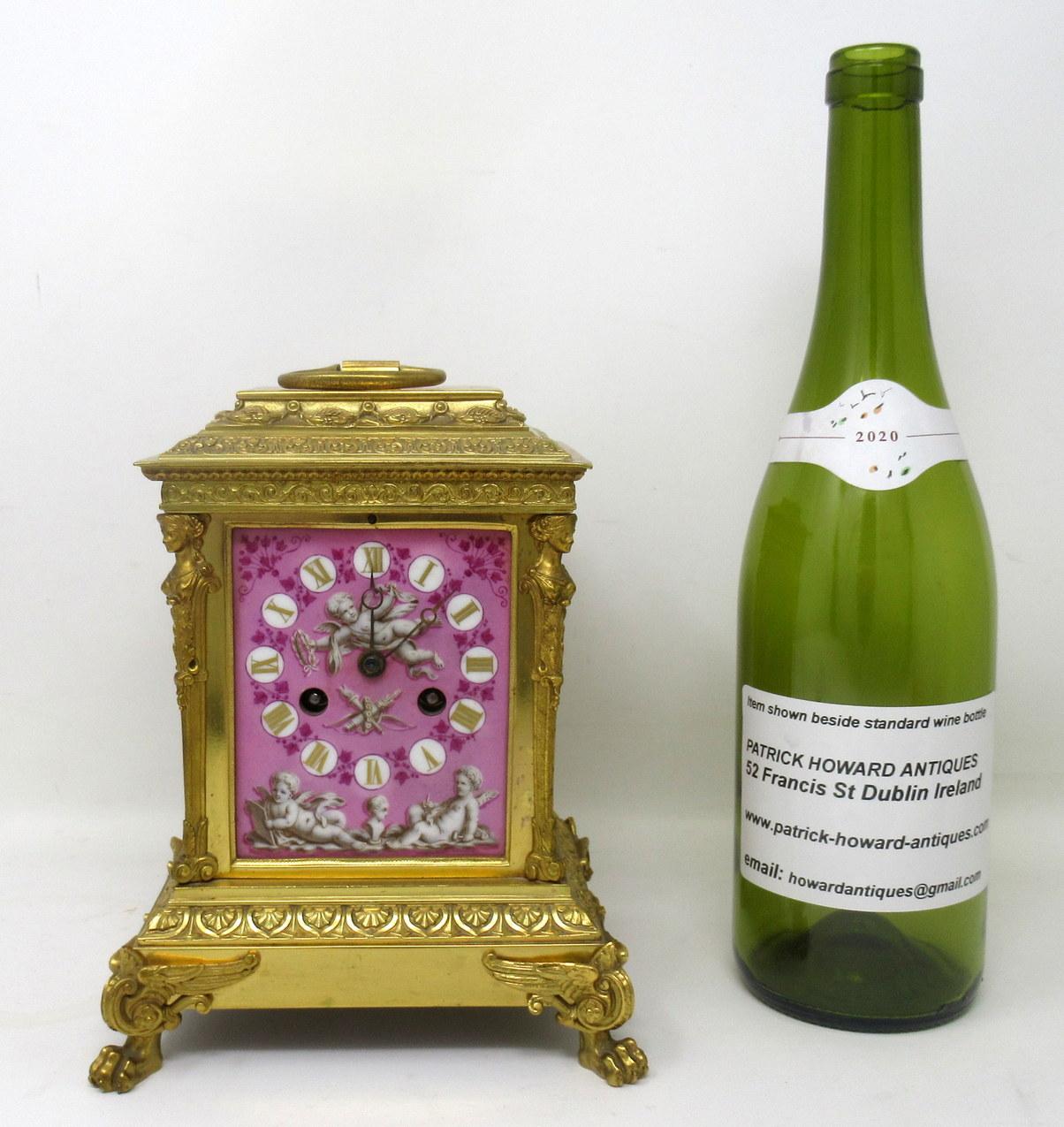 French Ormolu Bronze Sèvres Pompadour Pink Porcelain Mantle Carriage Clock 19ct  5