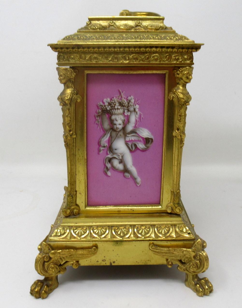 19th Century French Ormolu Bronze Sèvres Pompadour Pink Porcelain Mantle Carriage Clock 19ct 