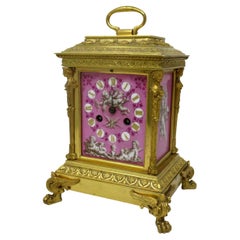 Antique French Ormolu Bronze Sèvres Pompadour Pink Porcelain Mantle Carriage Clock 19ct 