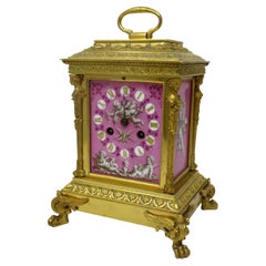 French Ormolu Bronze Sèvres Pompadour Pink Porcelain Mantle Carriage Clock 19ct