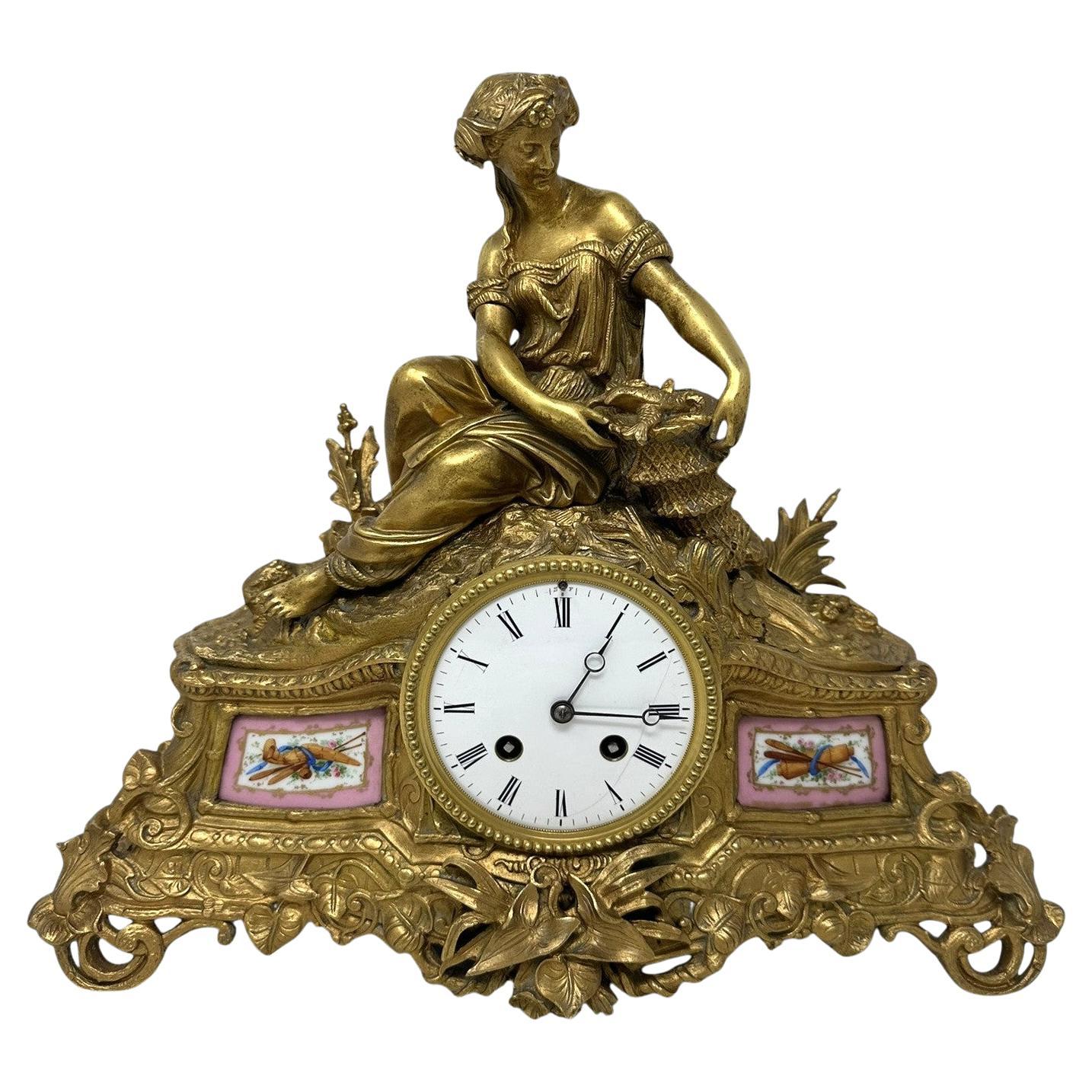 French Ormolu Bronze Sèvres Porcelain Mantle Clock by Jean-Baptiste Delettrez