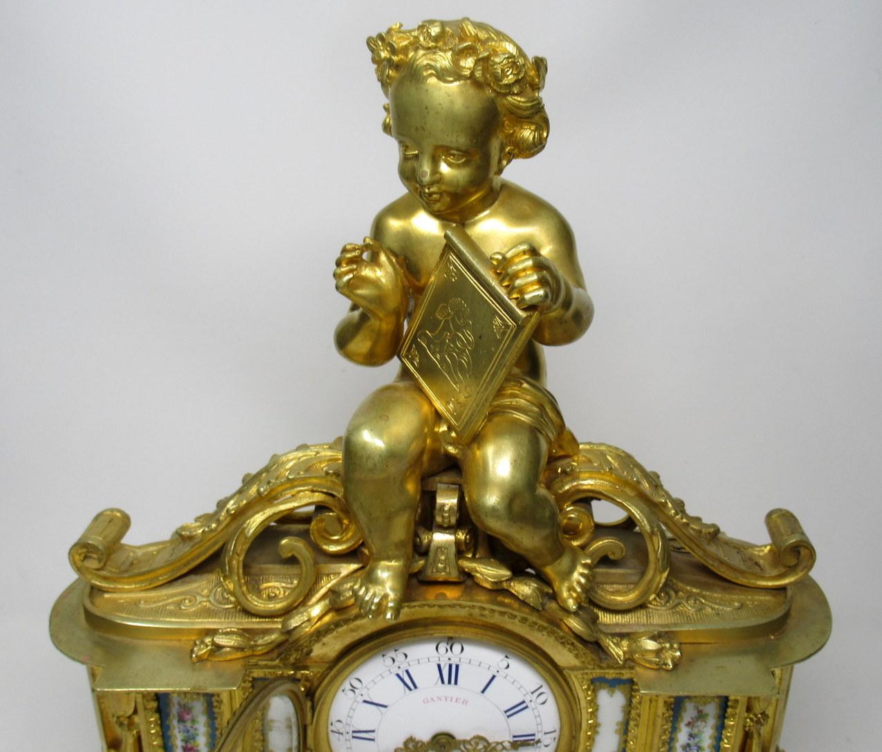 French Ormolu Bronze Sèvres Porcelain Mantle Clock Vincenti et Cie, Paris For Sale 1