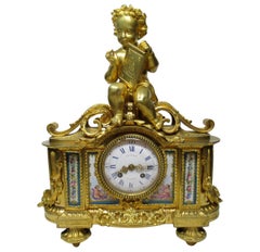 Antique French Ormolu Bronze Sèvres Porcelain Mantle Clock Vincenti et Cie, Paris