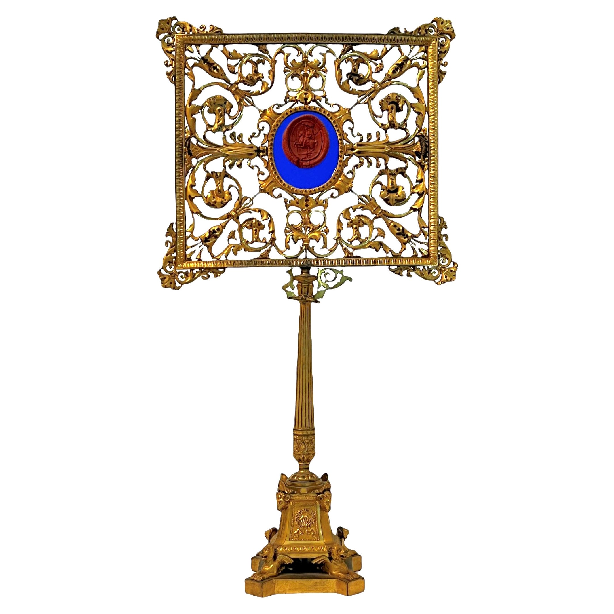 Tischschirm aus Bronze mit Goldbronze-Muster im Angebot