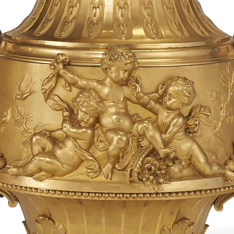 French Ormolu Bronze Urns by Maxime Secrétant  For Sale 4