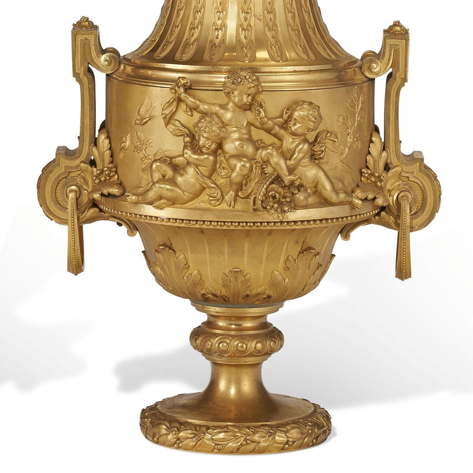 French Ormolu Bronze Urns by Maxime Secrétant  For Sale 7